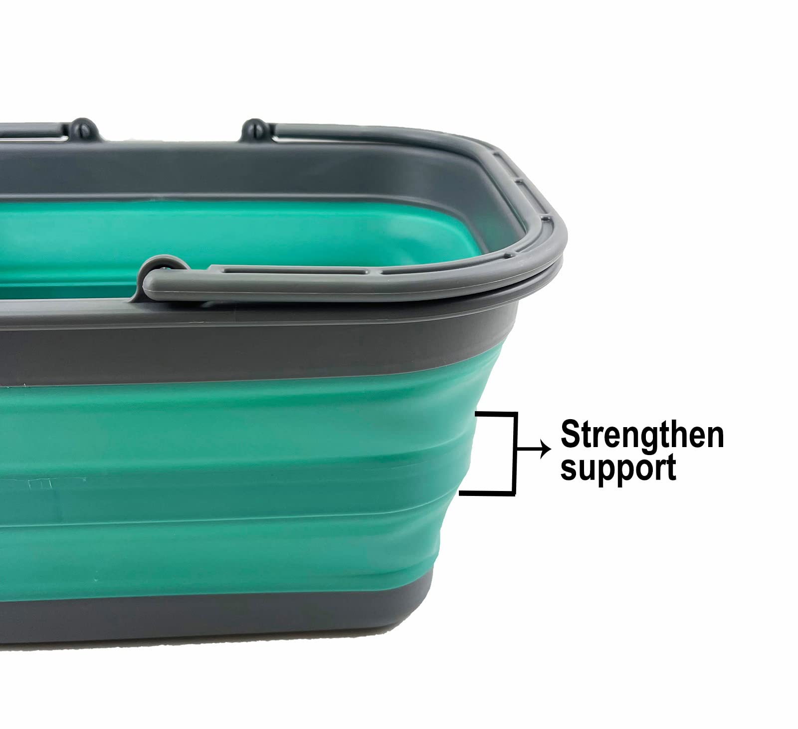 SAMMART 12L (3.17 Gallon) Collapsible Storage Tub with Handle - Foldable Portable Dish Washing Container for Camping, Picnic, Travel & Home Use - Outdoor Organizer Basket for Kitchen, Laundry & Car Storage (Grey/Turquoise Blue)