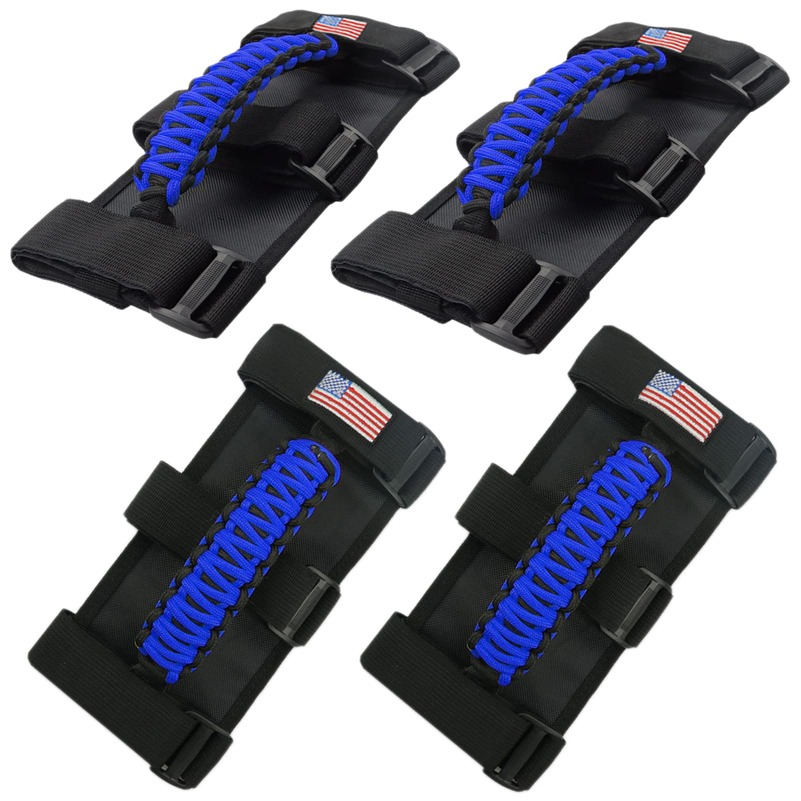 US Flag Roll Bar Grab Handle for Jeep Wrangler YJ TJ JK JKU JL JLU & Gladiator JT (1955-2023) - Heavy Duty Off-Road Accessories (Blue, 4PCS) - Perfect for Trail Riding & Jeep Enthusiasts