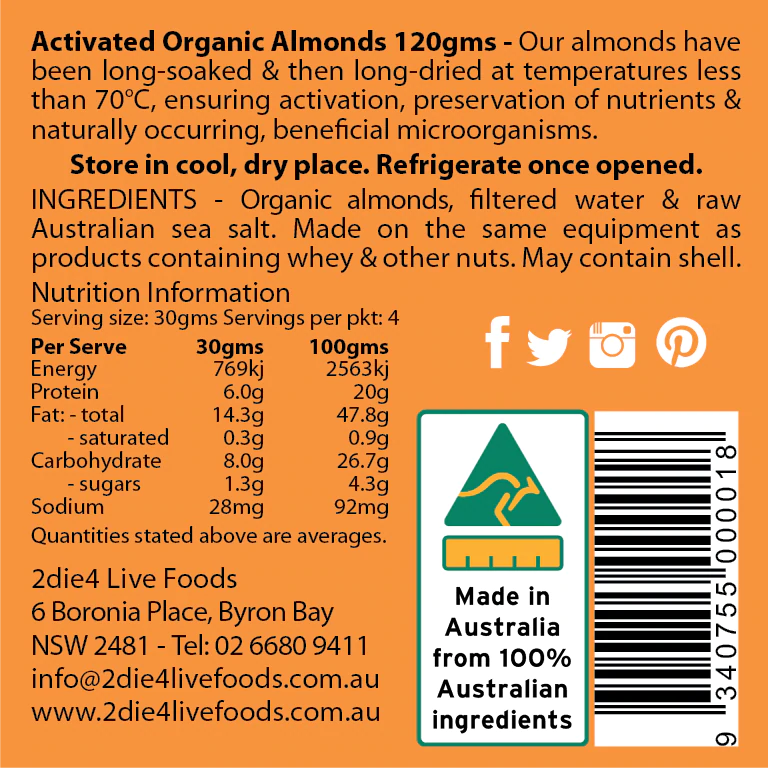 Organic Activated Almonds by 2Die4 - Raw, Nutrient-Rich Superfood Snack for Energy Boosts & Healthy Digestion | Perfect for Smoothies, Baking & On-The-Go Snacking