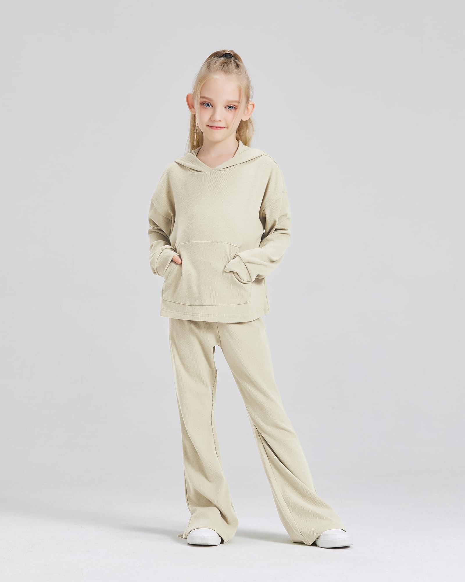 Girls' 2-Piece Hoodie & Long Sleeve Shirt Set with Bell Bottoms | Cute 2025 Spring Outfits & Sweatsuits | Perfect for School, Playdates & Casual Wear