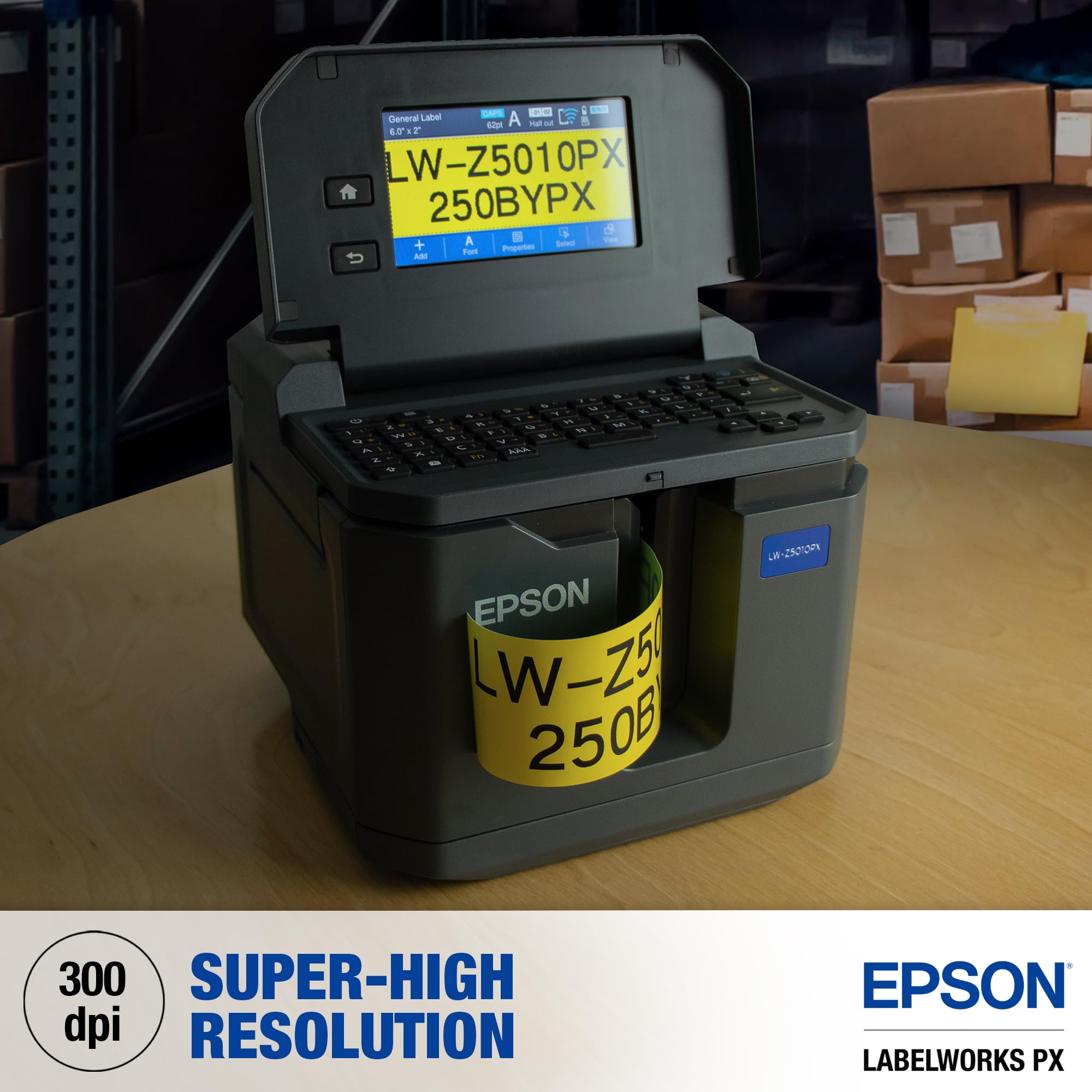Epson LW-Z5010PX Industrial Label Printer Kit - High-Speed Desktop Label Maker with PX 147' Bulk Rolls & Accessories for Warehouse, Office, and Retail Organization