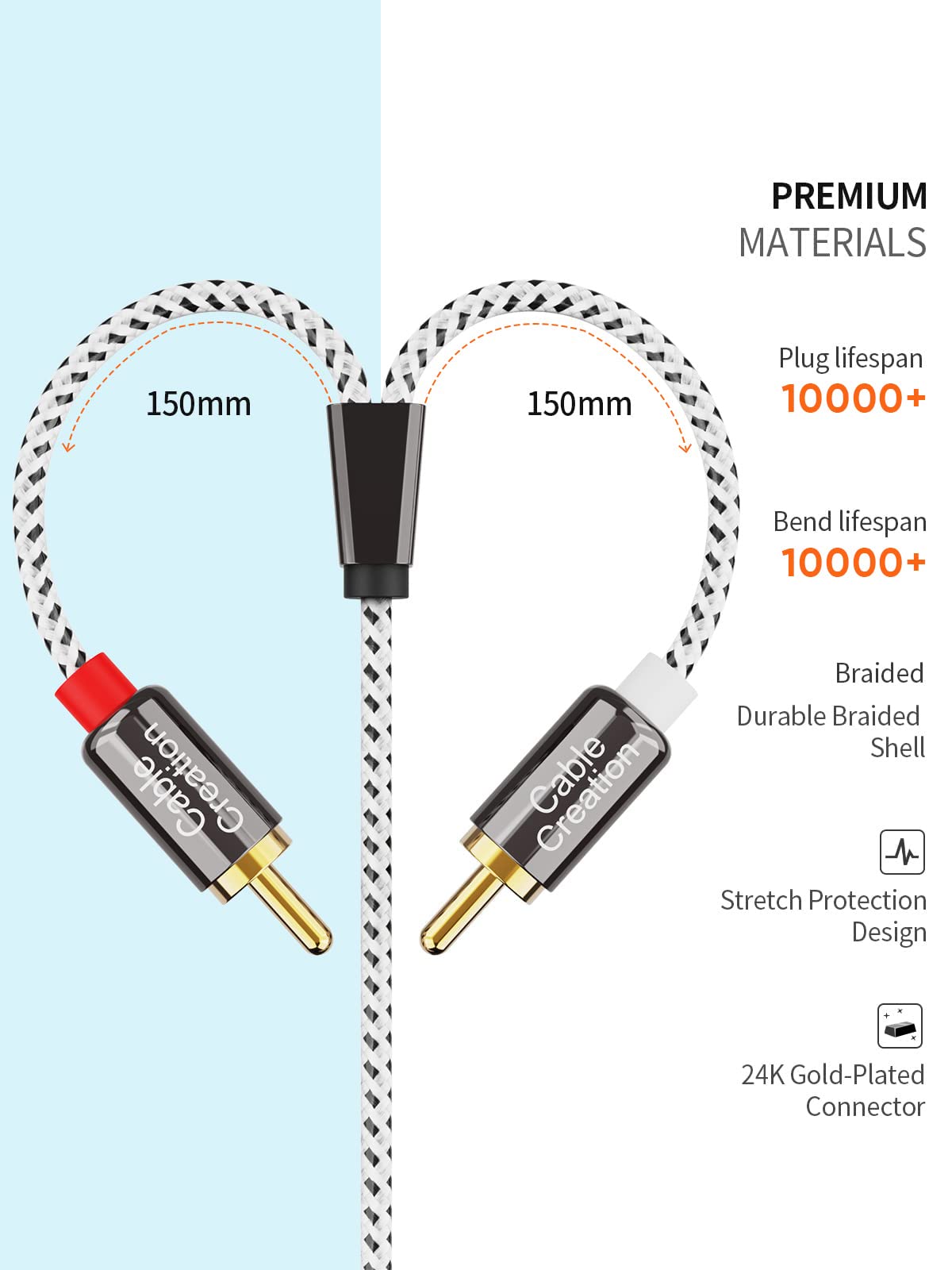 CableCreation 3.5mm to RCA Audio Cable - Gold-Plated Stereo Y Splitter Cord (10FT/3M) for Smartphones, MP3 Players, Tablets, Speakers, Echo Dot, Home Theater & HDTV - Perfect for Home Audio Setup & Entertainment Systems