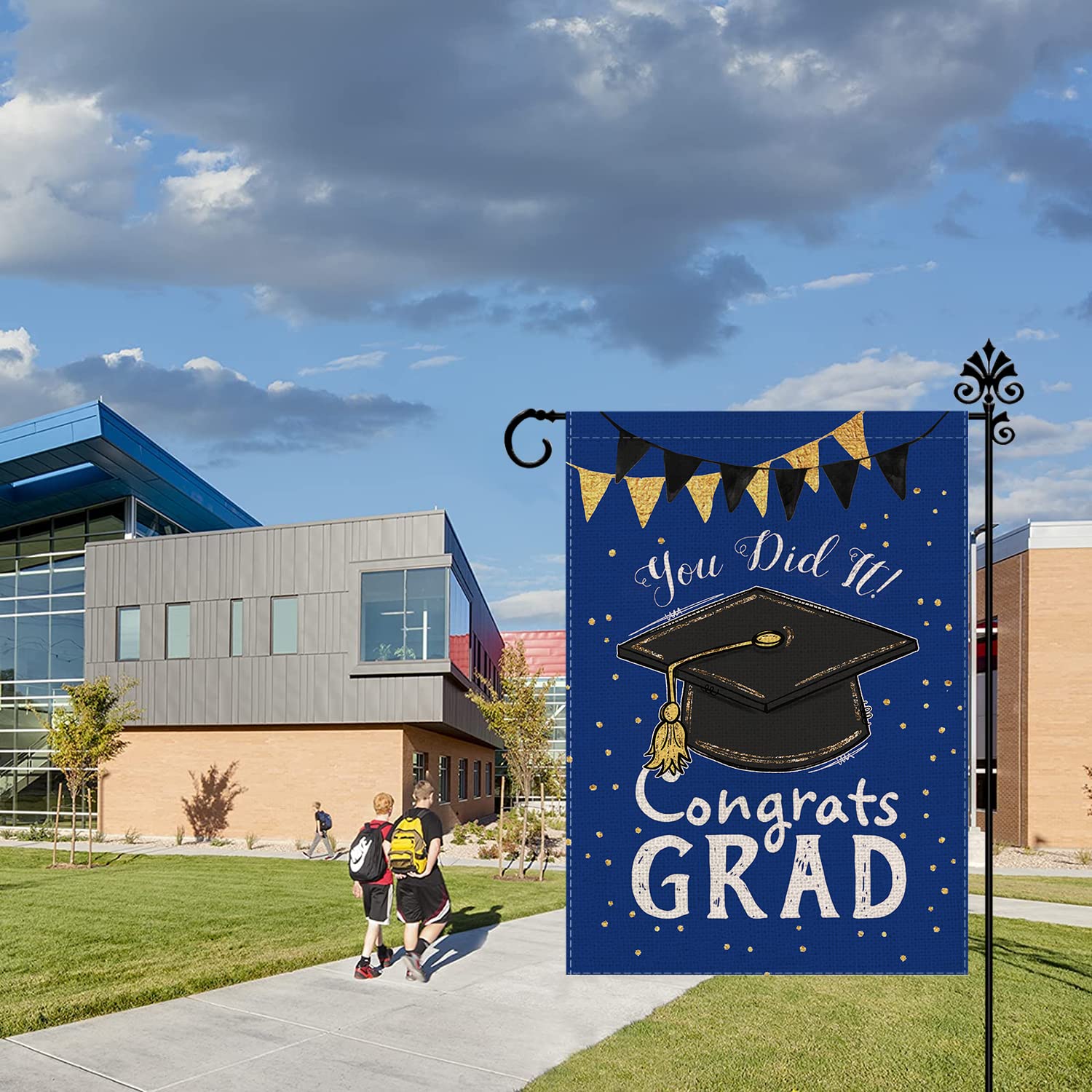 Double-Sided Graduation Garden Flag - 12.5x18.5 Inch Vertical Graduation Cap Design for Outdoor Lawn Decor - Perfect for Schoolyard Celebrations, Farmhouse Parties & Grad Yard Decorations