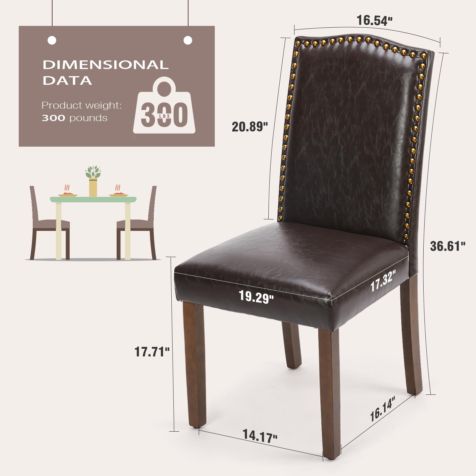 DUMOS 6-Piece Upholstered Dining Chair Set - Modern Leather Dining Room Chairs with Nailhead Trim & Solid Wood Legs - Mid-Century Style Accent Chairs for Kitchen, Living Room, Dining Area - Dark Brown - Perfect for Family Gatherings & Dinner Parties