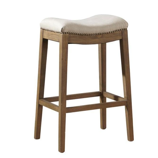 Linen Upholstered Nail Head Counter Stool - Modern Kitchen Island Bar Stool for Dining & Breakfast Nook - Perfect for Farmhouse, Industrial & Contemporary Home Decor