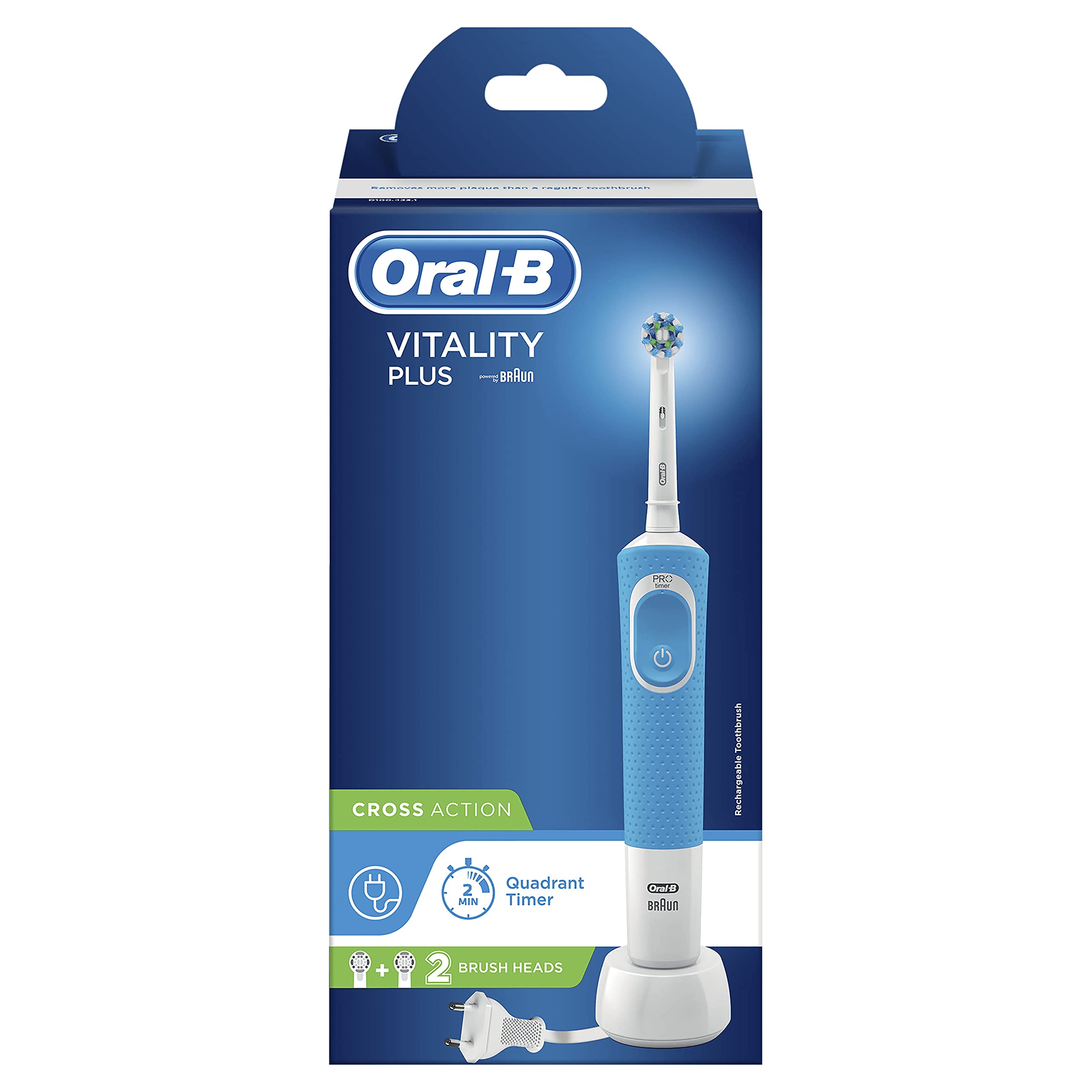 Oral-B CrossAction Electric Toothbrush with Vitality Plus - Rechargeable Battery, Deep Cleaning for Whitening Teeth - Perfect for Travel, Home & Daily Oral Care Routine