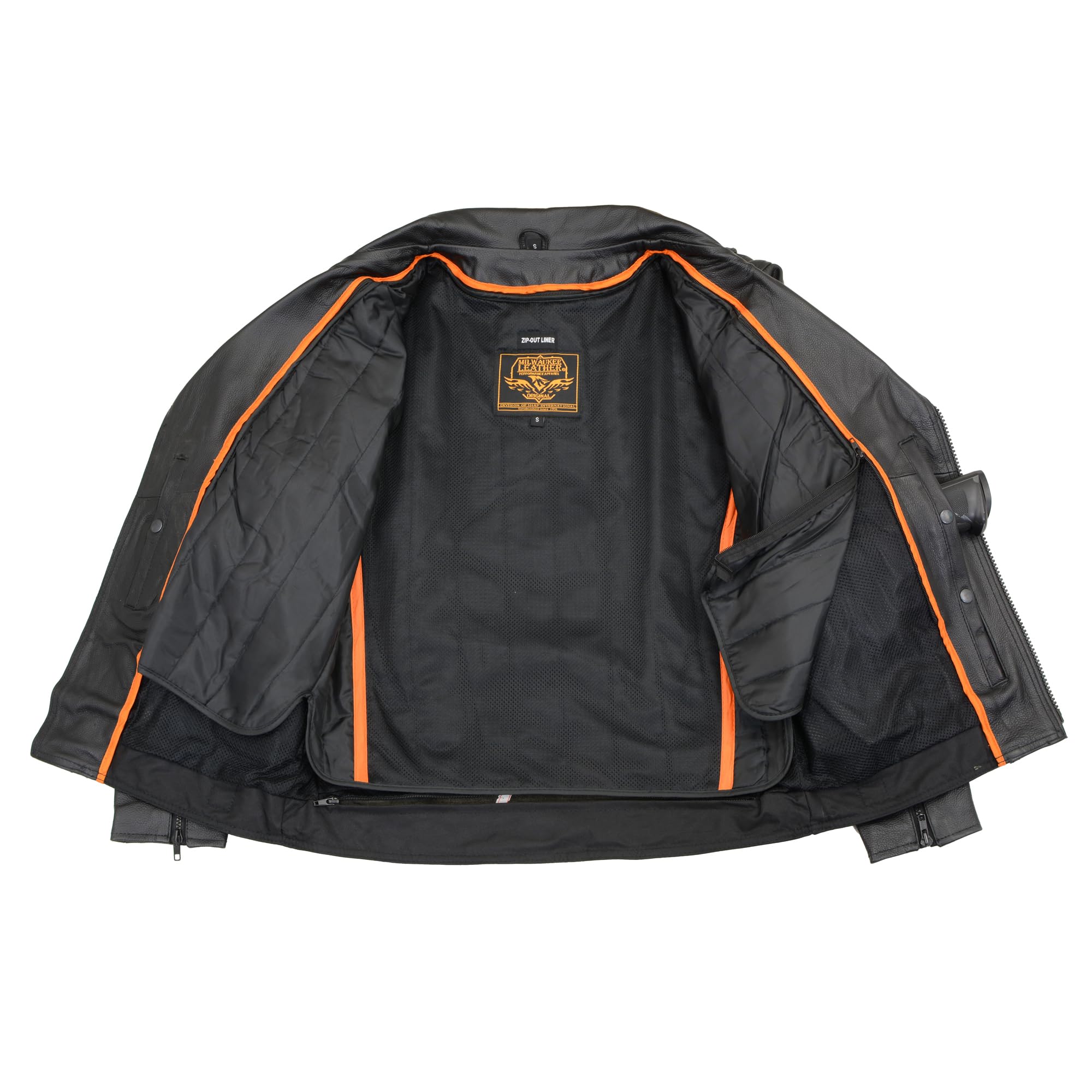 Milwaukee LKM1760 Men's Black Leather Motorcycle Jacket with Utility Pockets - Durable Riding Gear for Bikers & Cruisers