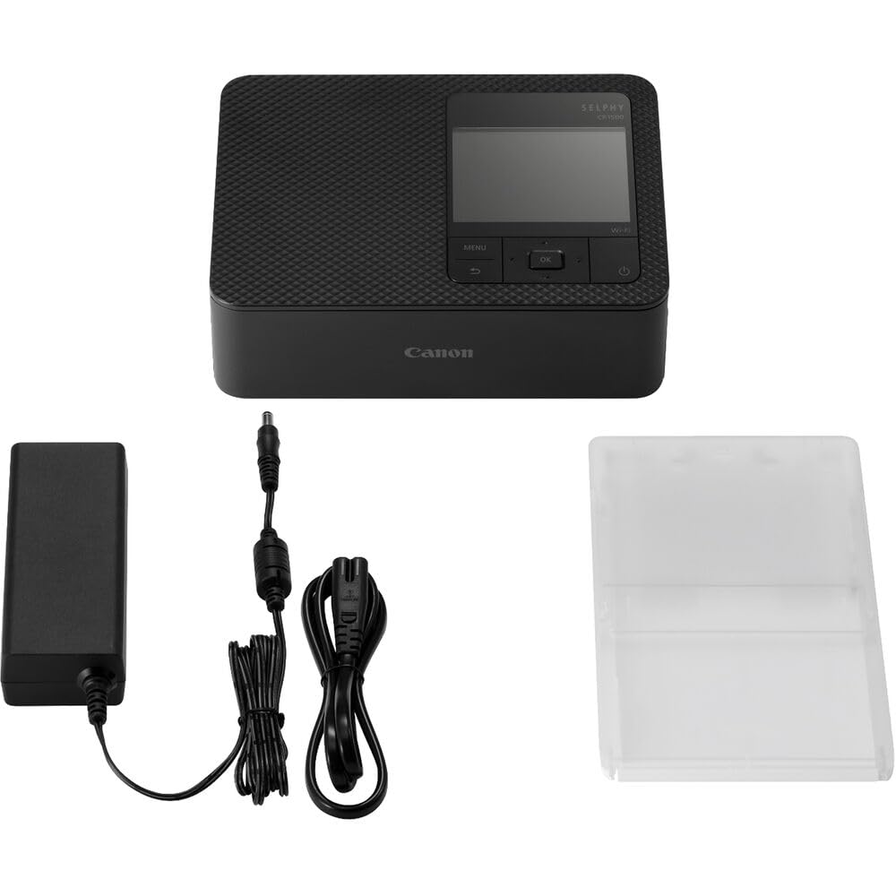 Canon SELPHY CP1500 Compact Photo Printer (Black) - Wireless Portable Inkjet Printer with RP-108 Ink & Paper Set, 64GB SD Card, Cleaning Kit & Accessories for Home, Office & Travel Photography