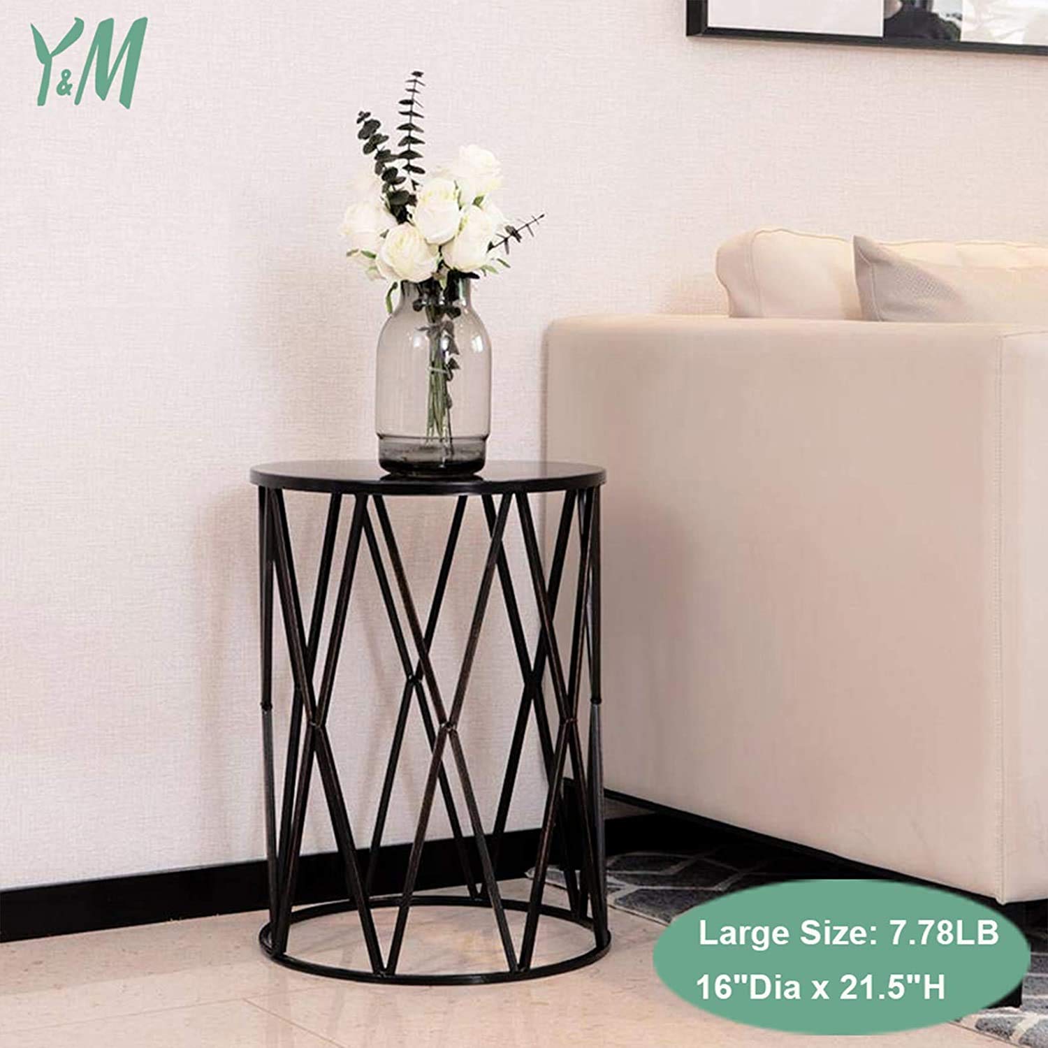 Y&M Nesting Side Table Set of 3 - Stackable Modern Industrial Coffee Tables for Living Room, Bedroom & Outdoor Use - Heavy Duty Metal Frame End Tables & Garden Stools - Pure Black - Perfect for Small Spaces, Patio Decor & Home Office Organization