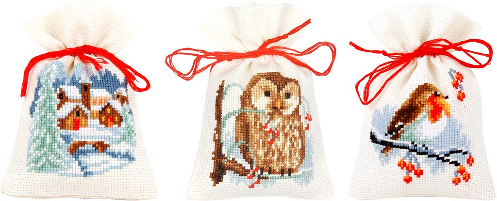 Vervaco Winter Bags Counted Cross-Stitch Kit - DIY Embroidery Kit for Beginners & Adults - Perfect for Holiday Gifts & Home Decor