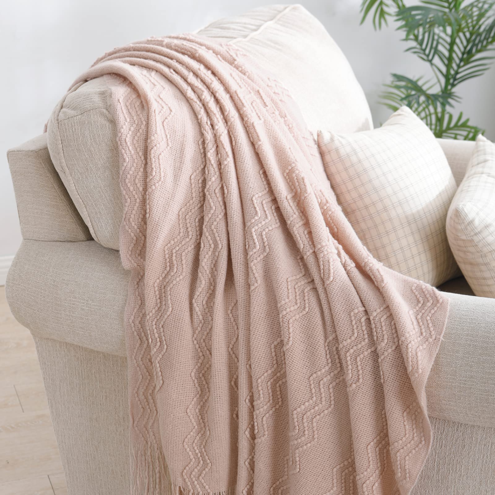 BOURINA 50x90 Inches Pink Knitted Throw Blanket - Ultra Soft Textured Solid Blanket for Sofa, Couch, Bed - Cozy Decorative Cover for Living Room, Bedroom, Dorm - Perfect for Winter, Gifts & Home Decor