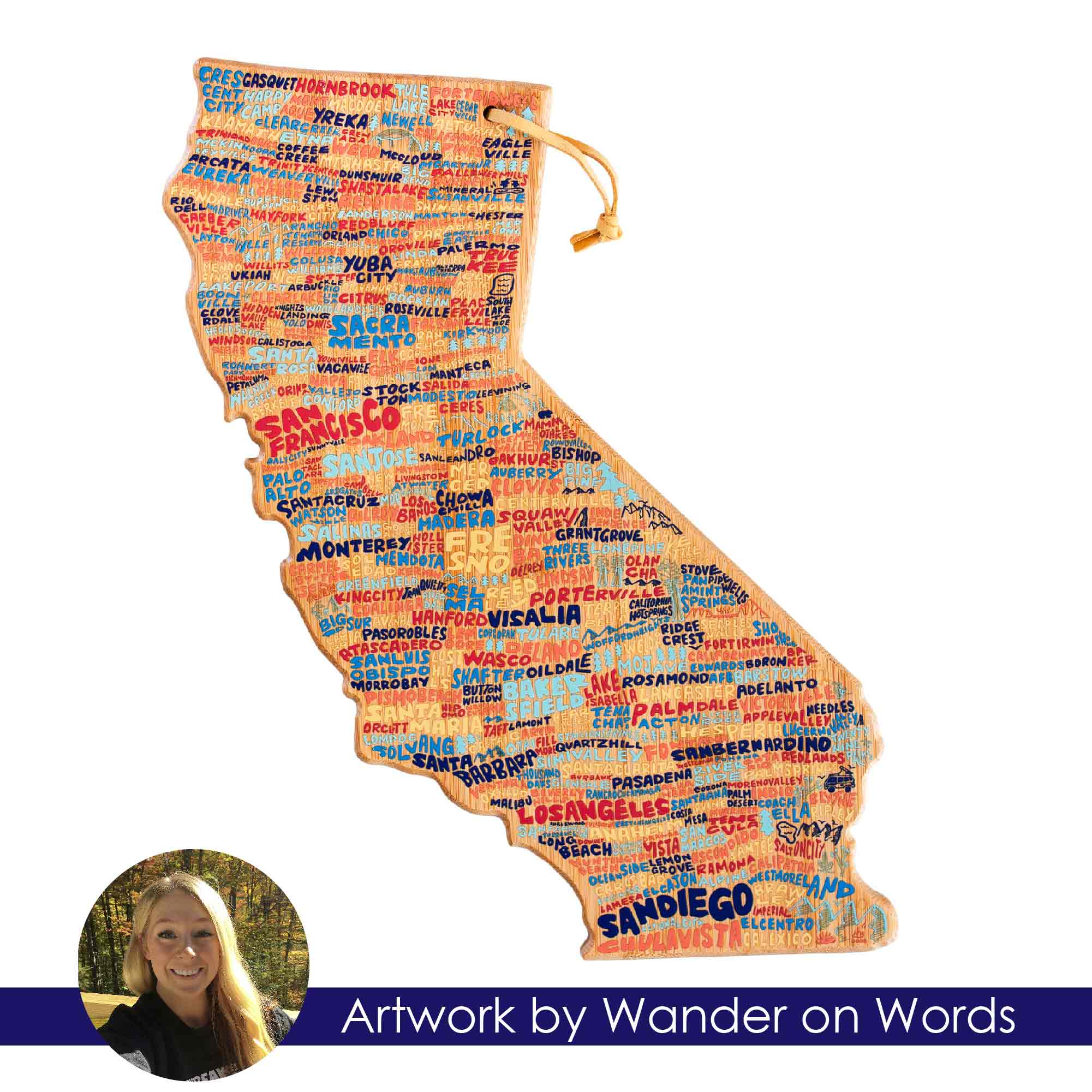 Premium California-Themed Cutting Board with Artistic Design by Wander on Words™ – Perfect for Kitchen Decor, Gift Giving, and Food Prep