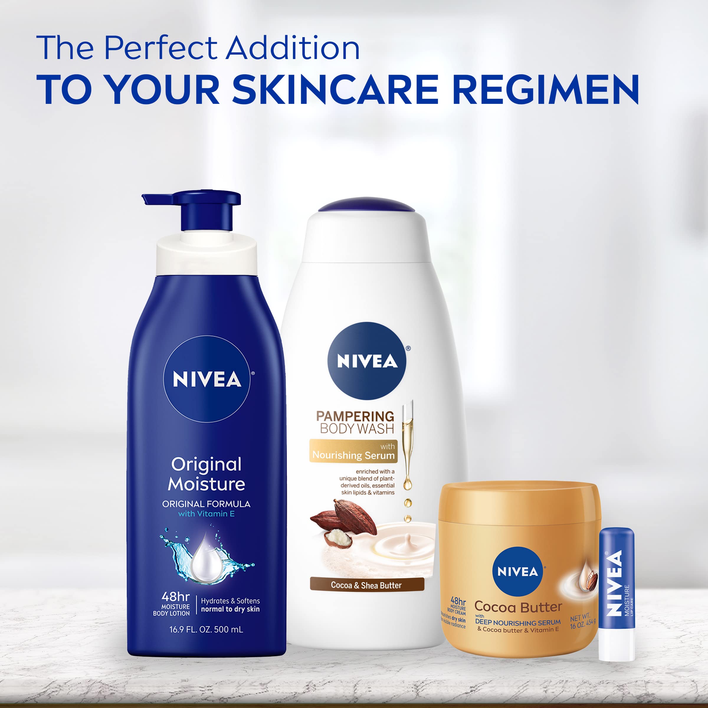 NIVEA Original Moisture Body Lotion with Vitamin E - Hydrating Dry Skin Care, 16.9 Fl Oz Pump Bottle - Perfect for Daily Moisturizing After Shower or Bath