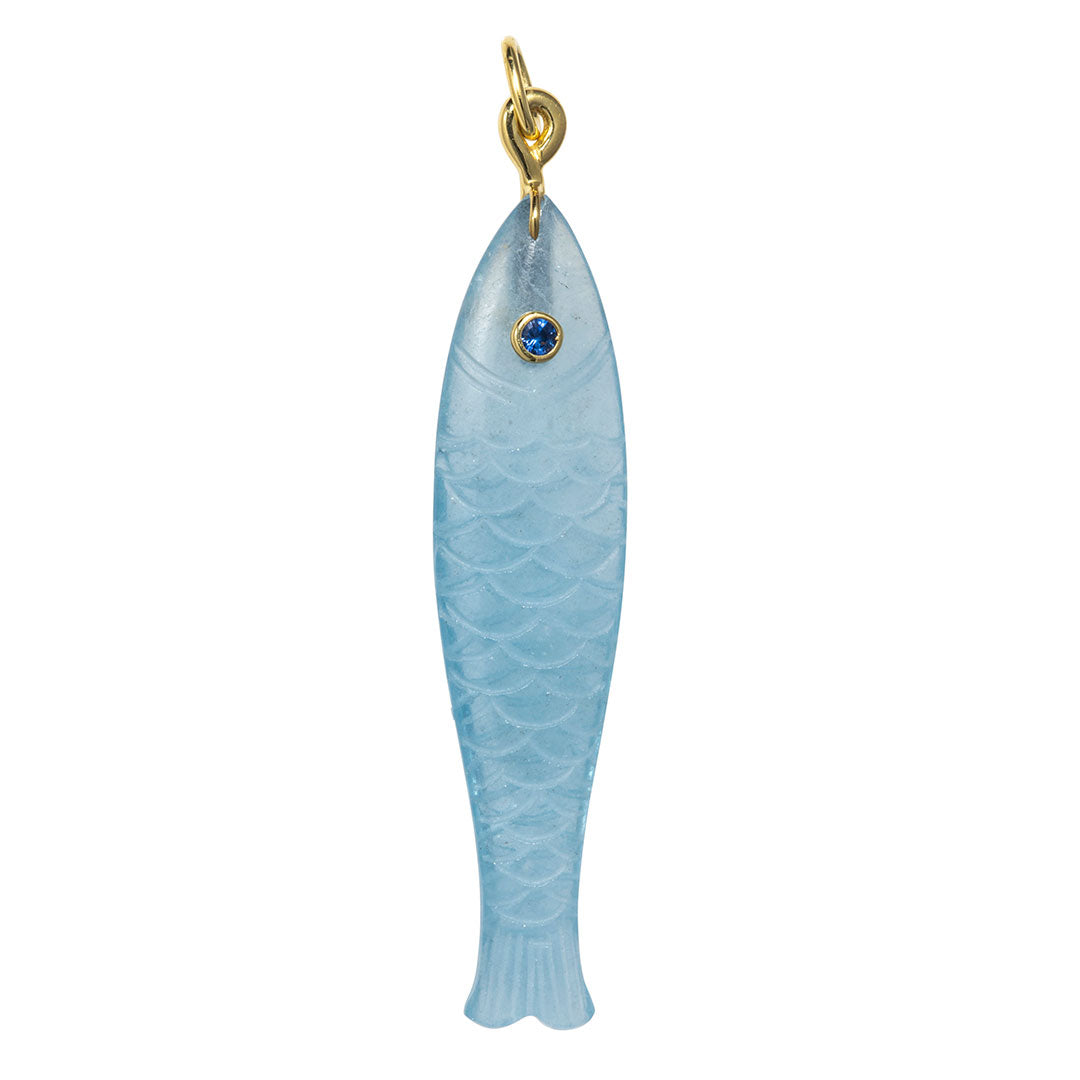 14K Gold Aquamarine & Sapphire Fish Pendant Necklace - Elegant Jewelry for Women, Perfect Gift for Birthday, Anniversary & Special Occasions