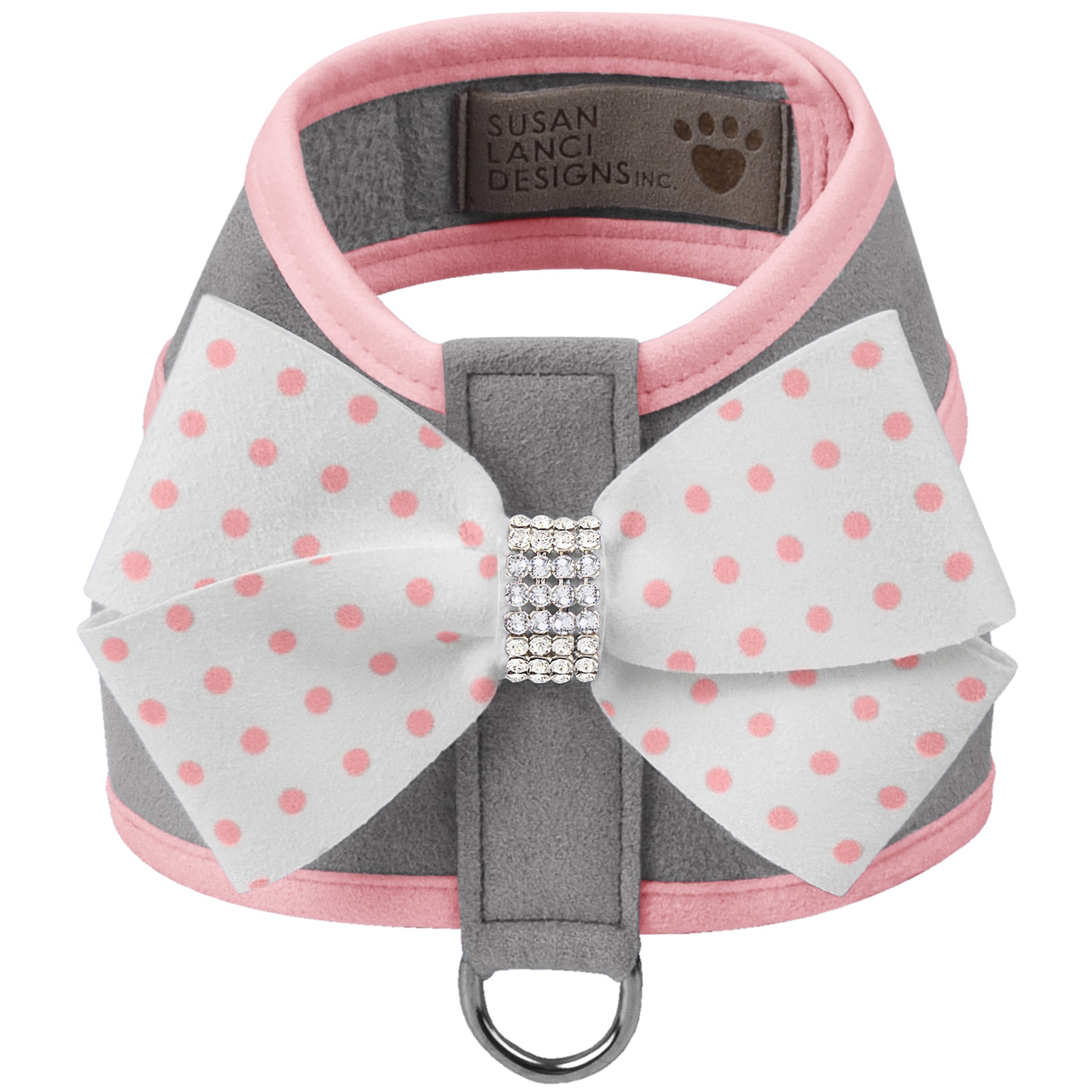 Puppy Pink Polka Dot Dog Harness with Bow - Adjustable Pet Harness for Small Dogs, Puppies - Perfect for Walks, Training & Outdoor Adventures