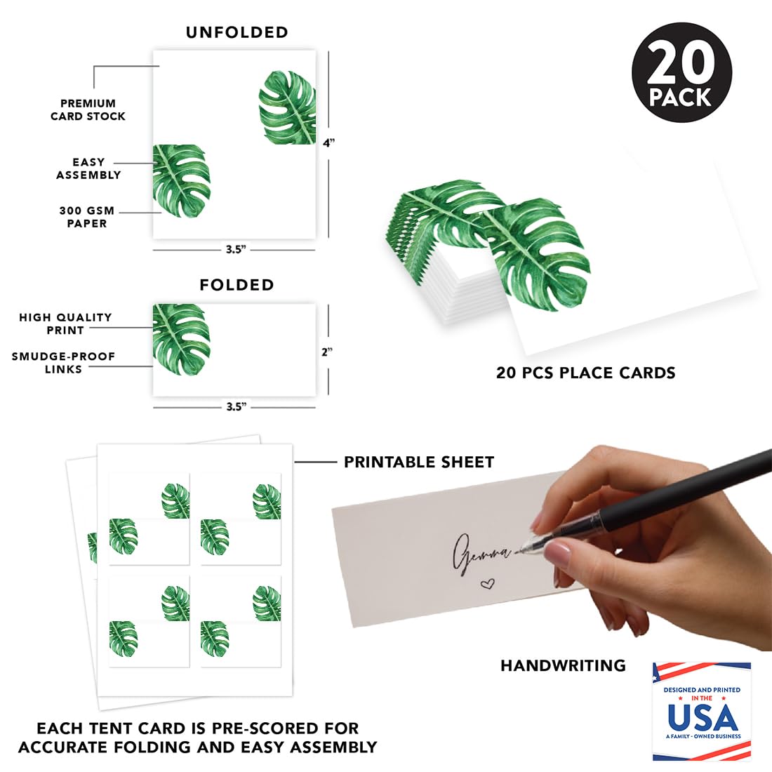 Premium Tropical Monstera Leaf Place Cards - 56 Pack (2 x 3.5 Inches) for Wedding Table Settings, Party Seating & Name Cards | Elegant Blank Table Tent Cards for Events, Dinner Parties & Bridal Showers