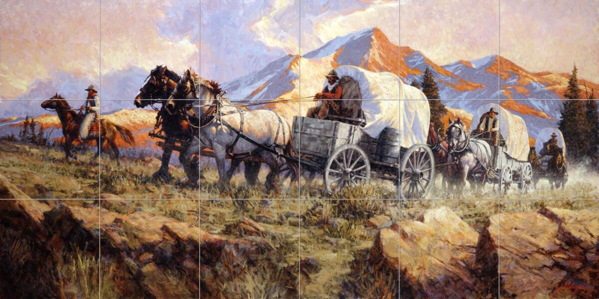 Hand-Painted Ceramic Backsplash Tile Mural - Native American Indian Art Design for Kitchen & Bathroom Decor - 'Rolling with The Big Teams' by Joe Velazquez - Perfect for Southwestern, Rustic & Bohemian Home Interiors