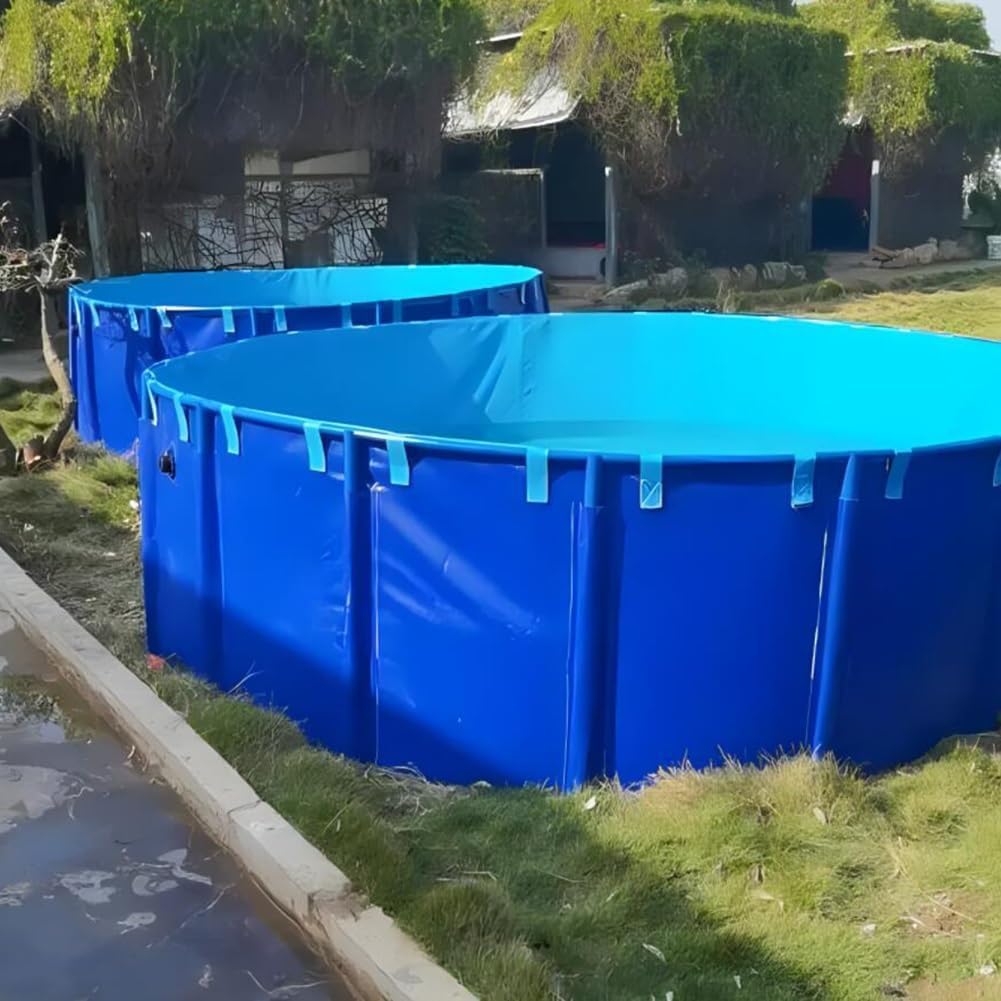 Durable Above Ground Round Outdoor Koi Fish Pond Pool with Sturdy Frame - 1350L PVC Water Storage Tank for Koi Keeping, Fish Farming & Garden Irrigation | Perfect for Backyard, Patio & Farm Use