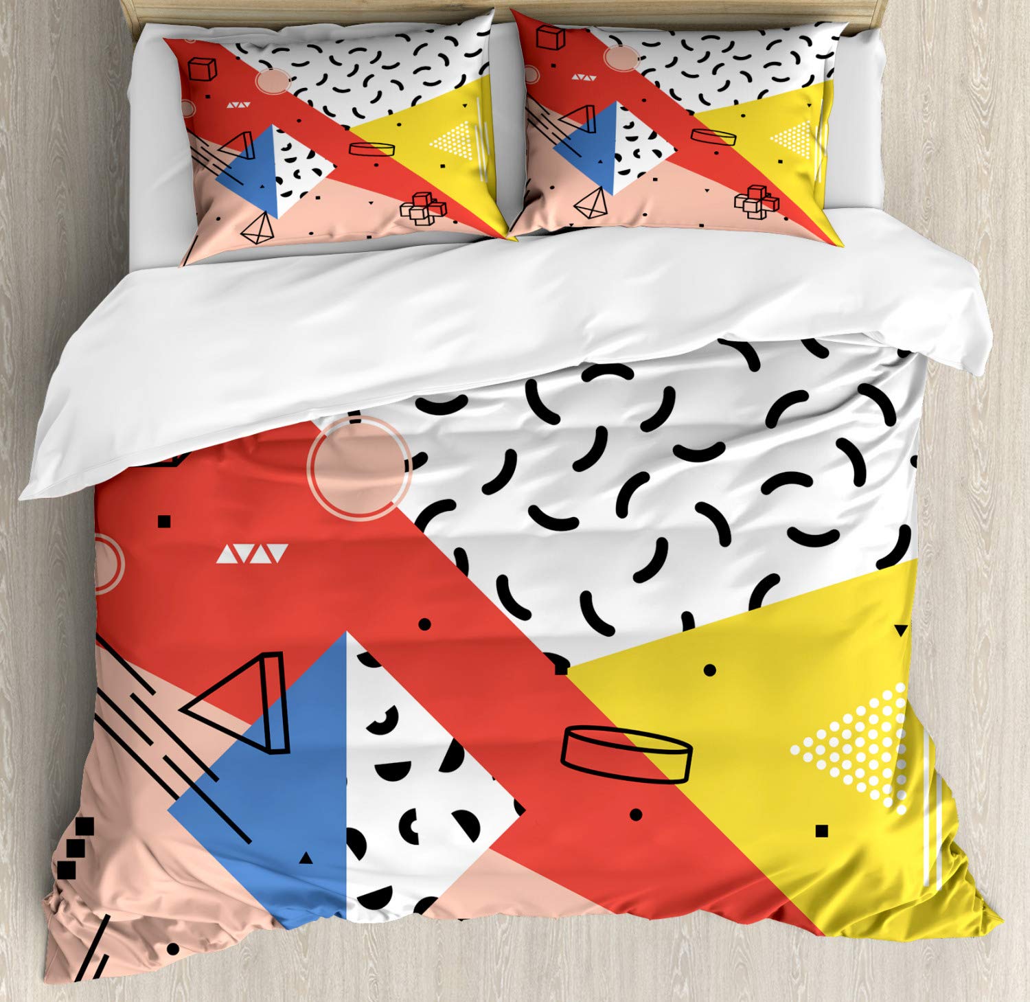 Ambesonne Abstract Duvet Cover Set - Modern Geometric Pattern with Triangles, Cubes, Circles & Dots - 3 Piece Bedding Set Includes 2 Pillow Shams - California King Size - Multicolor - Perfect for Contemporary Bedrooms, Guest Rooms & Bohemian Home Decor
