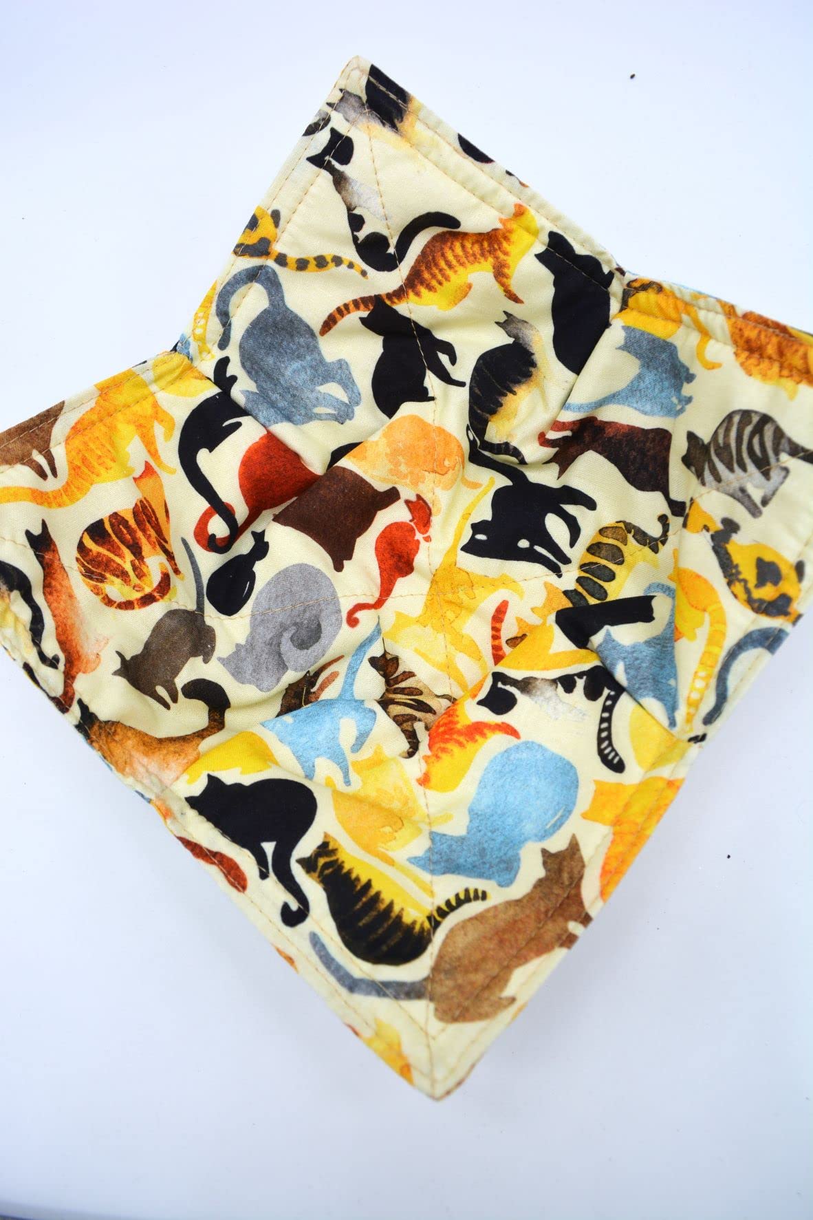 Microwave Bowl Cozy - 8.5 Inch Heat Resistant Bowl Cover for 8 Inch Bowls - Handmade in USA, Texas - Cute Cat Playdate Design - Perfect for Soup, Oatmeal & Leftware Reheating