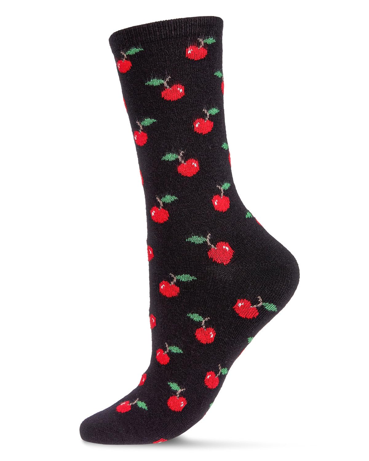 MeMoi Women's Cherry On Top Cashmere Blend Crew Socks - Soft & Warm Winter Socks for Women, Perfect for Home, Office & Outdoor Activities