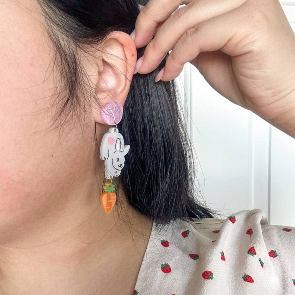 Bunbun the Rabbit Cute Acrylic Earrings for Women - Handmade Kawaii Animal Jewelry - Perfect for Everyday Wear, Gifts & Anime Cosplay