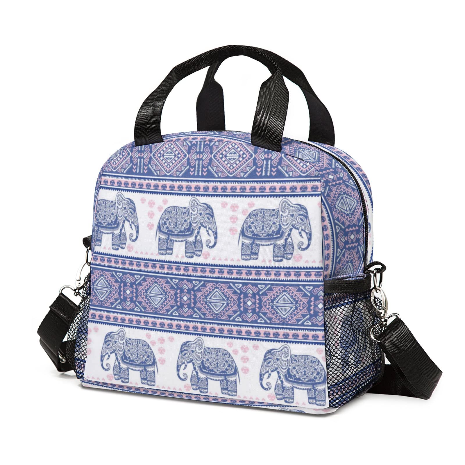 Insulated Lunch Bag for Women - Bohemian Elephant Design, Freezable Cooler, Thermal & Waterproof Lunch Tote - Perfect for Work, Office, Picnics & Outdoor Activities
