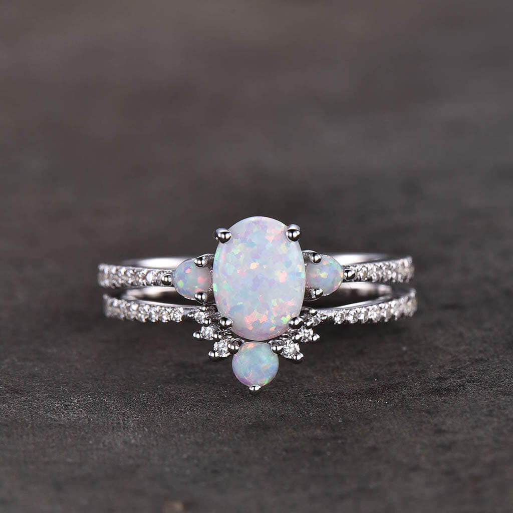 Stunning Women's White Fire Opal Engagement Ring Set with Three Stones - Perfect for Proposals, Anniversaries & Special Occasions