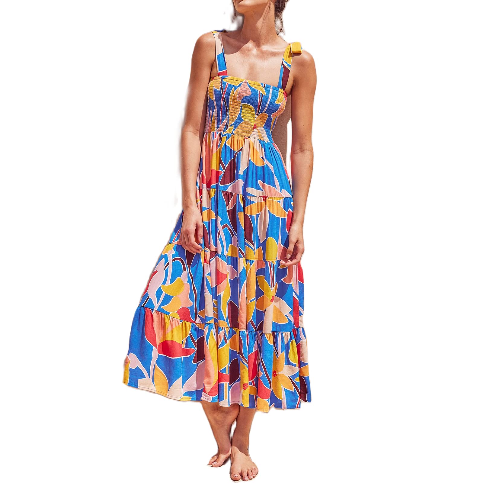 Bohemian Floral Mini Dress for Women - Spaghetti Straps Sleeveless Summer Maxi Sundress | Beach Vacation, Music Festival, Date Night Outfit