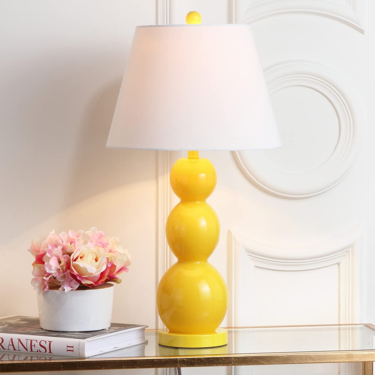 SAFAVIEH Jayne Modern 3-Sphere Glass Table Lamp Set of 2 - 28 Inch Contemporary Yellow LED Bedside Lighting for Bedroom, Living Room, Home Office & Nightstand (Bulbs Included) | Perfect for Reading, Decor & Ambient Lighting