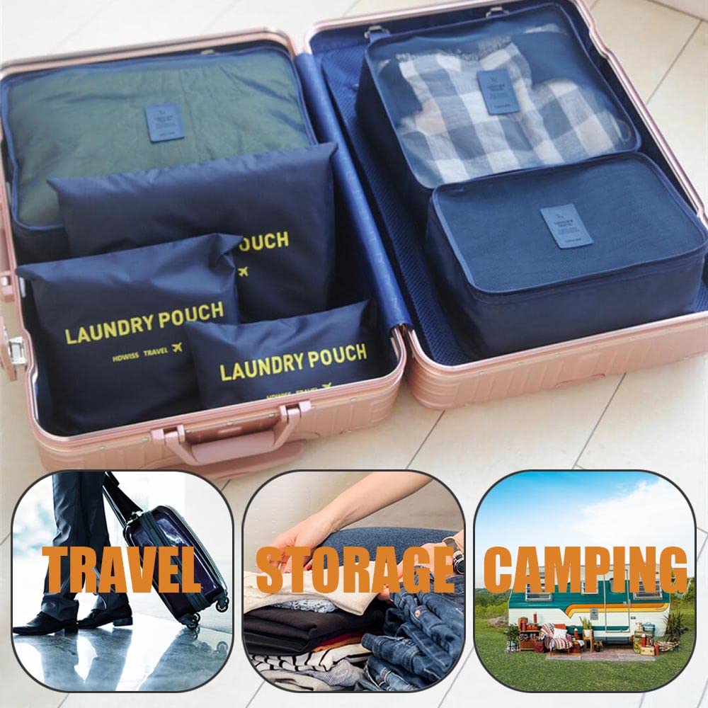 Rojeam 6-Piece Packing Cubes Set - Travel Luggage Organizers for Suitcases (Dark Blue) | Perfect for Business Trips, Vacations & Weekend Getaways