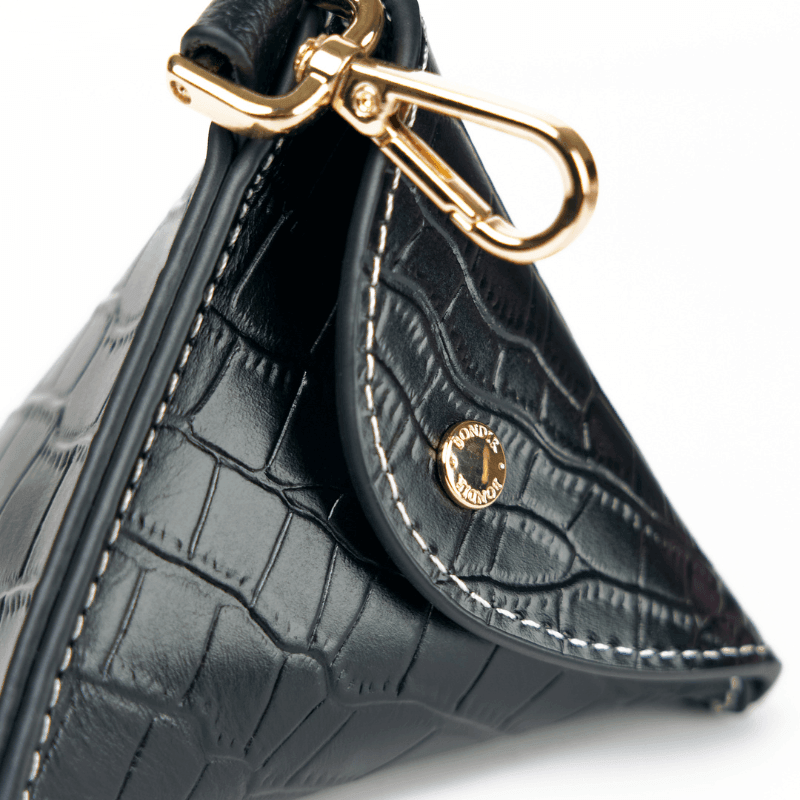 Premium Obsidian Black Leather Dog Poop Bag Holder - Stylish & Durable for Walking, Hiking, and Outdoor Adventures