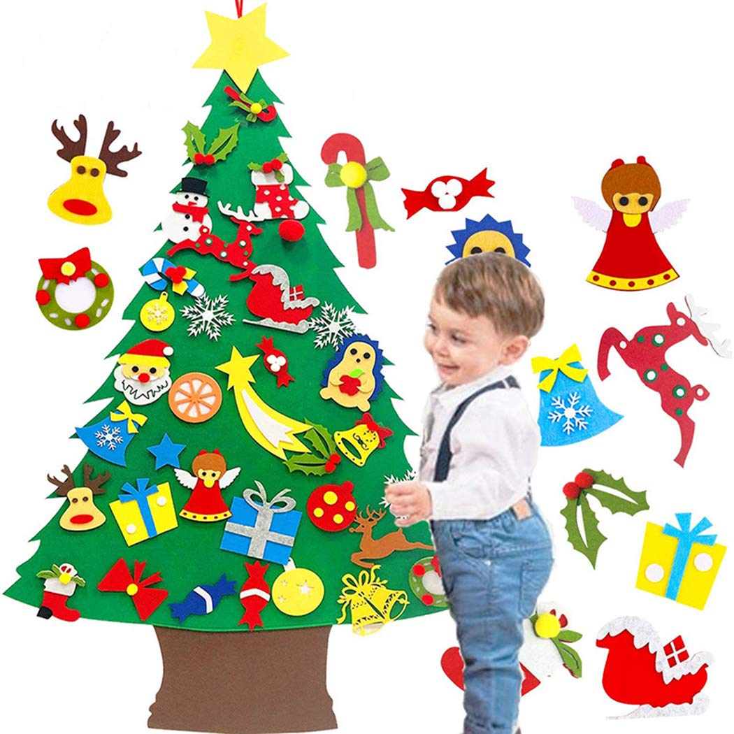 FunPa DIY Felt Christmas Tree Set - Detachable Hanging Ornaments for Kids | Holiday Home Decor, Classroom Activities & Christmas Party Decoration