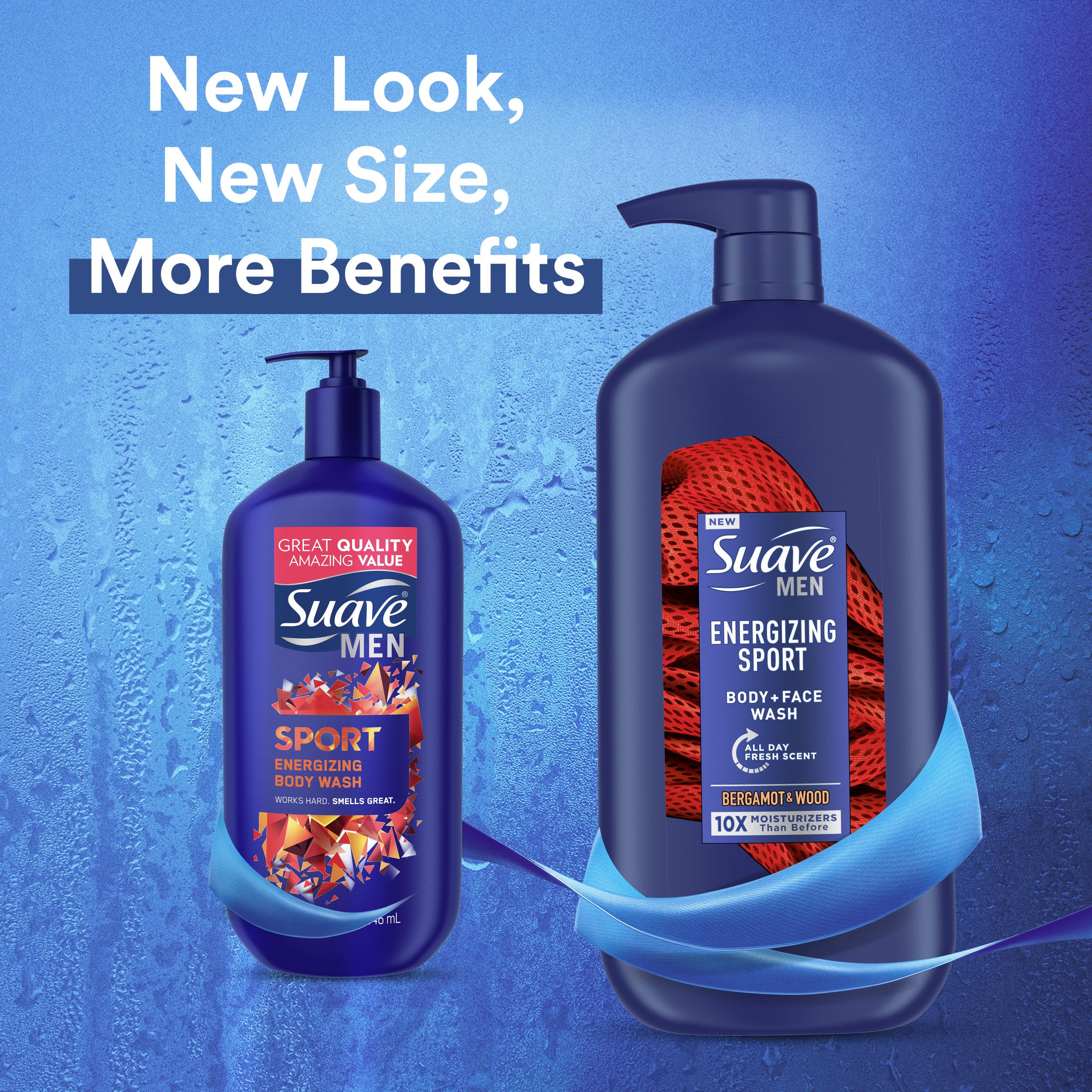 Suave Men Face & Body Wash for Men - Energizing Sport Scent, 30 oz - Refreshing Shower Gel for Gym, Workout & Active Lifestyle