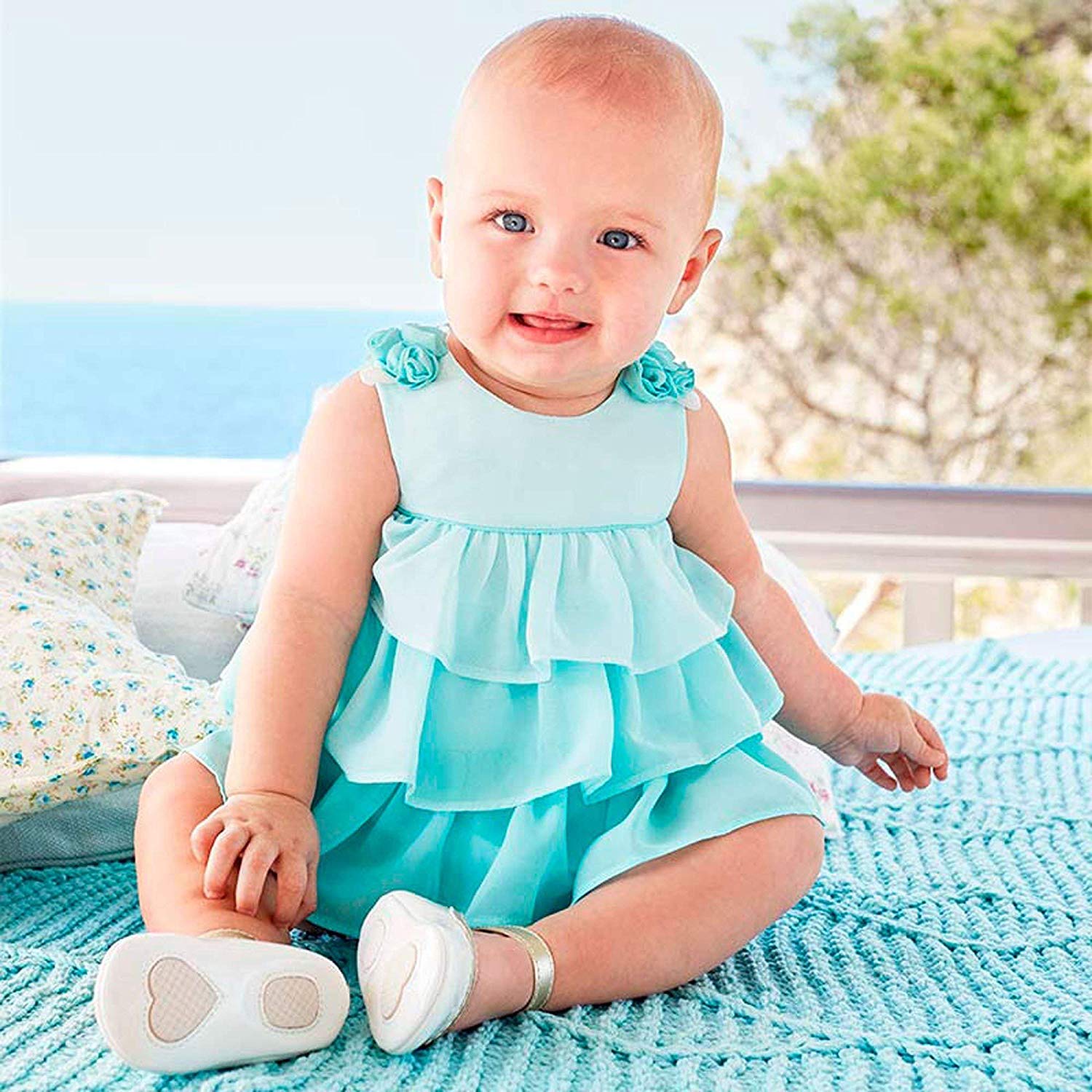 Baby Girls 0-12 Months Rose Pink Ombre Tiered Chiffon Party Dress - Perfect for Christenings, Birthday Parties & Special Occasions