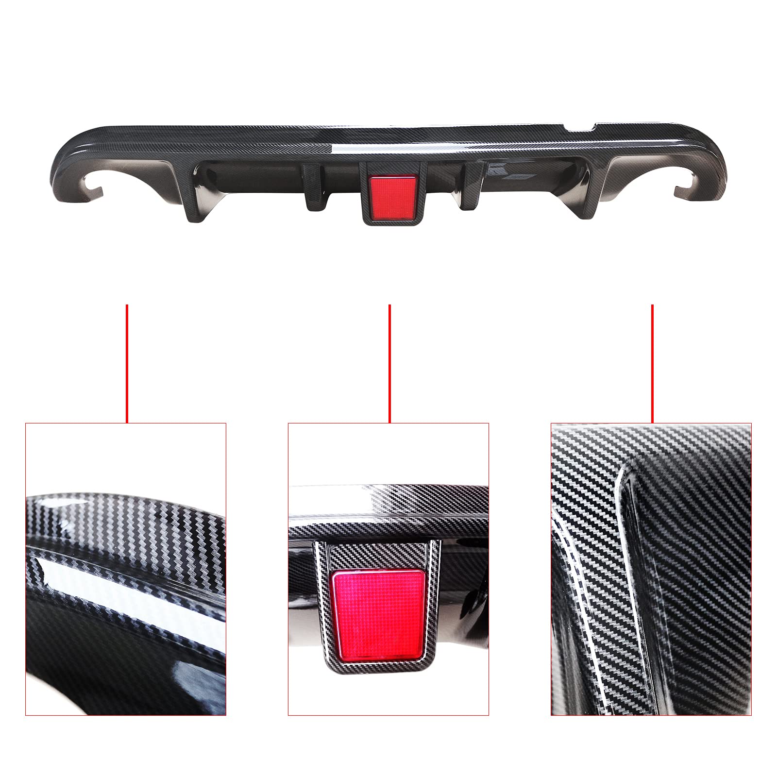 NINTE Rear Diffuser for 2014-2017 Infiniti Q50 Q50S - Painted Carbon Fiber Lower Bumper Lip with Functional Brake Light | Enhanced Aerodynamics & Sporty Styling for Street Racing & Car Shows