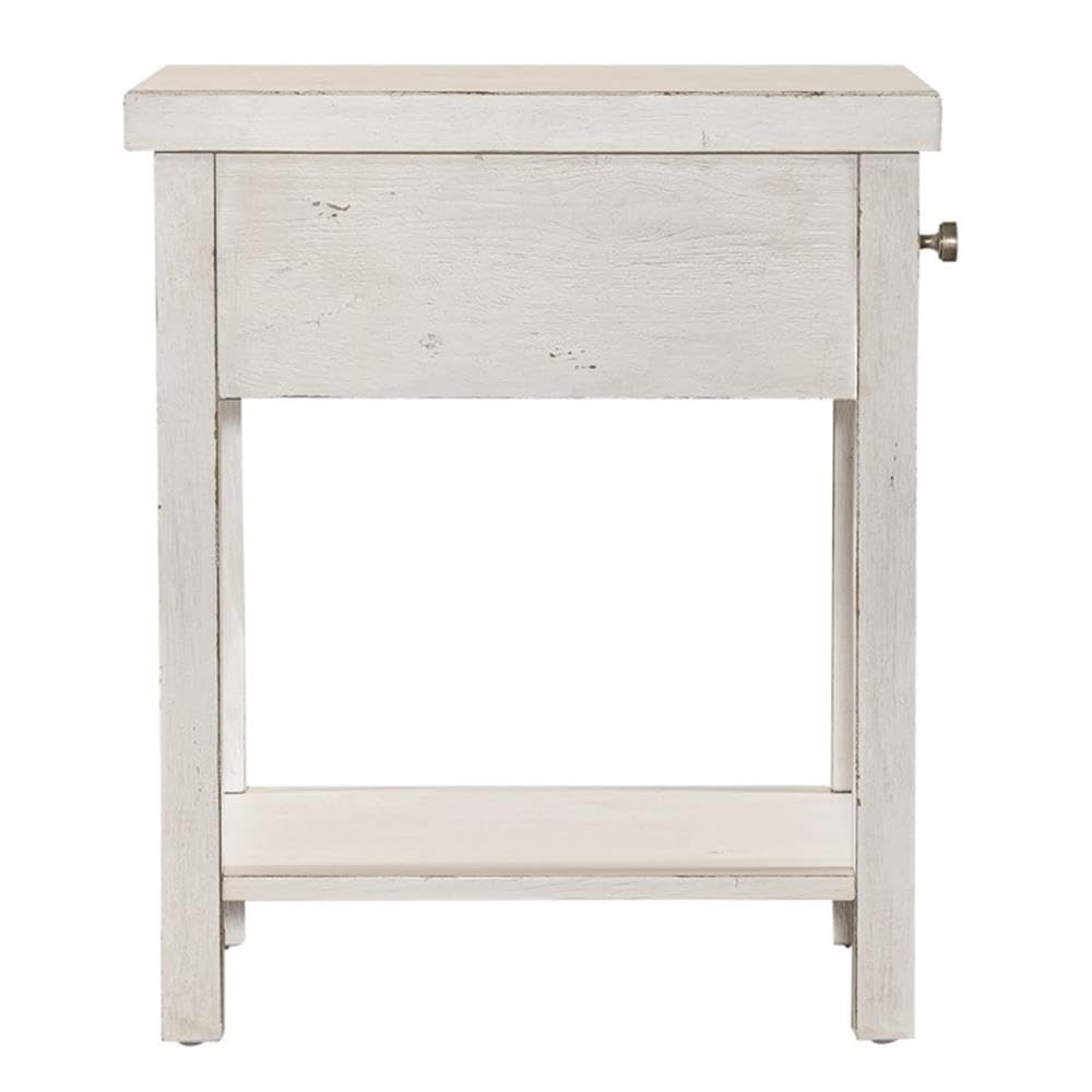 Modern Farmhouse White Drawer Side Table - Nightstand or Accent Table for Bedroom, Living Room & Office - Rustic Home Decor with Storage Drawer