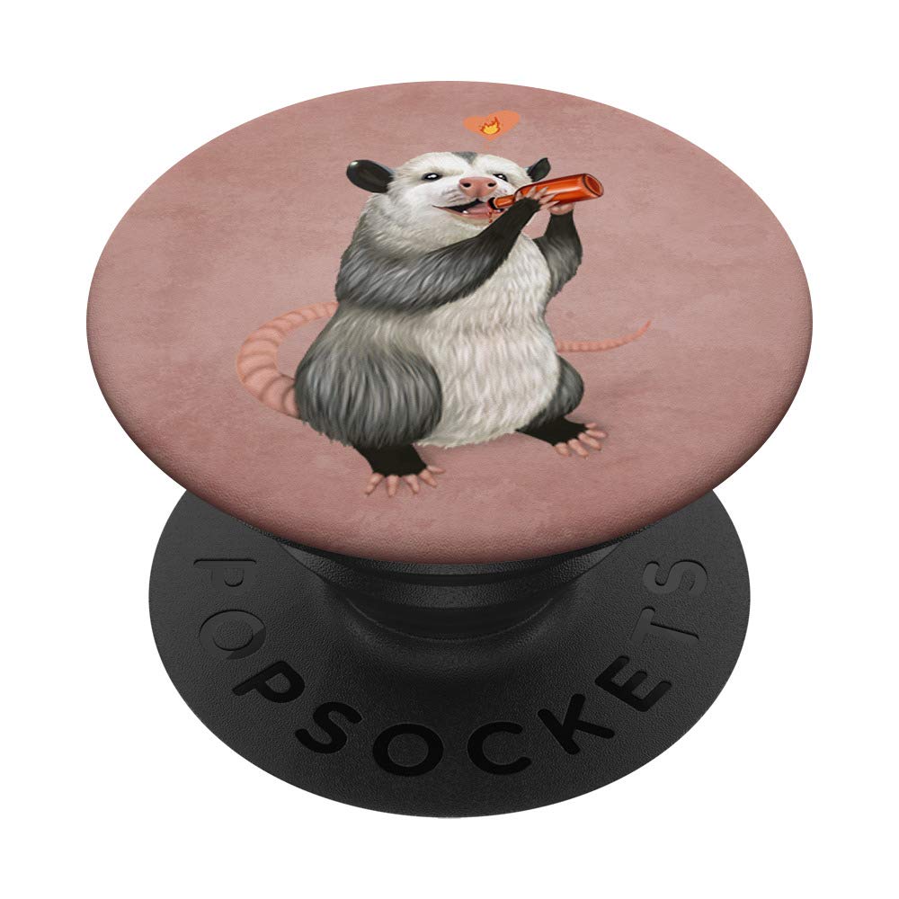 Possum with Hot Sauce Bottle PopSockets PopGrip - Interchangeable Phone & Tablet Stand with Swappable Top - Perfect for Gaming, Selfies & Daily Use