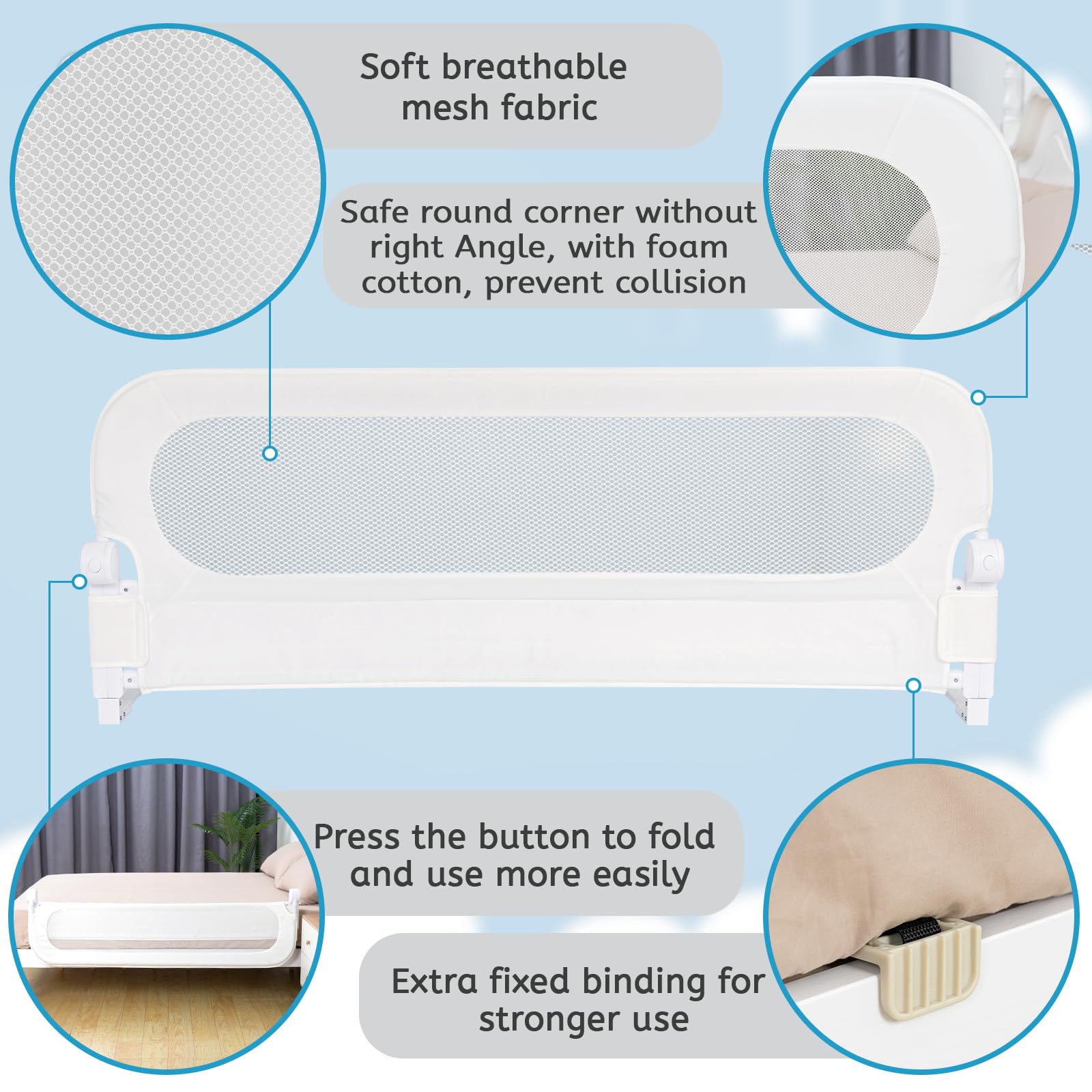 Y-STOP Convertible Toddler Bed Rail - Sturdy Crib Safety Guard with Reinforced Anchor for Baby & Kids | White | Perfect for Crib to Toddler Bed Transition & Nighttime Safety