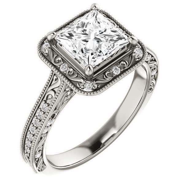 2 Carat Princess Cut Colorless Moissanite Engagement Ring Set for Women - Sterling Silver Wedding Bridal Ring Set with Half-Bezel Solitaire - Anniversary Promise Gift for Her (Perfect for Proposals, Weddings & Special Occasions)