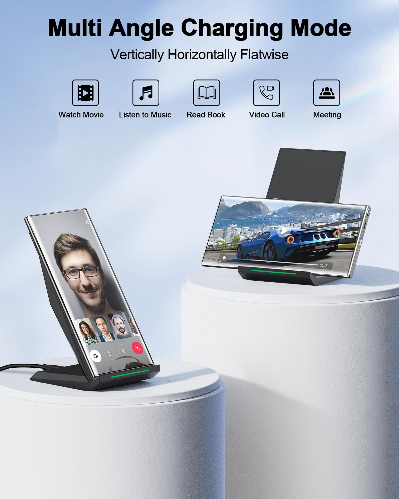 15W Max Qi Fast Wireless Charging Stand with LED Indicator - Compatible with iPhone 16/15/14/13/12/11 Pro Max/XS/8 Plus, Samsung Galaxy S25/S24/S23/S22 Ultra/S21/S20 FE/S10/S8 & Pixel 6/5 | Perfect for Home, Office & Travel Charging