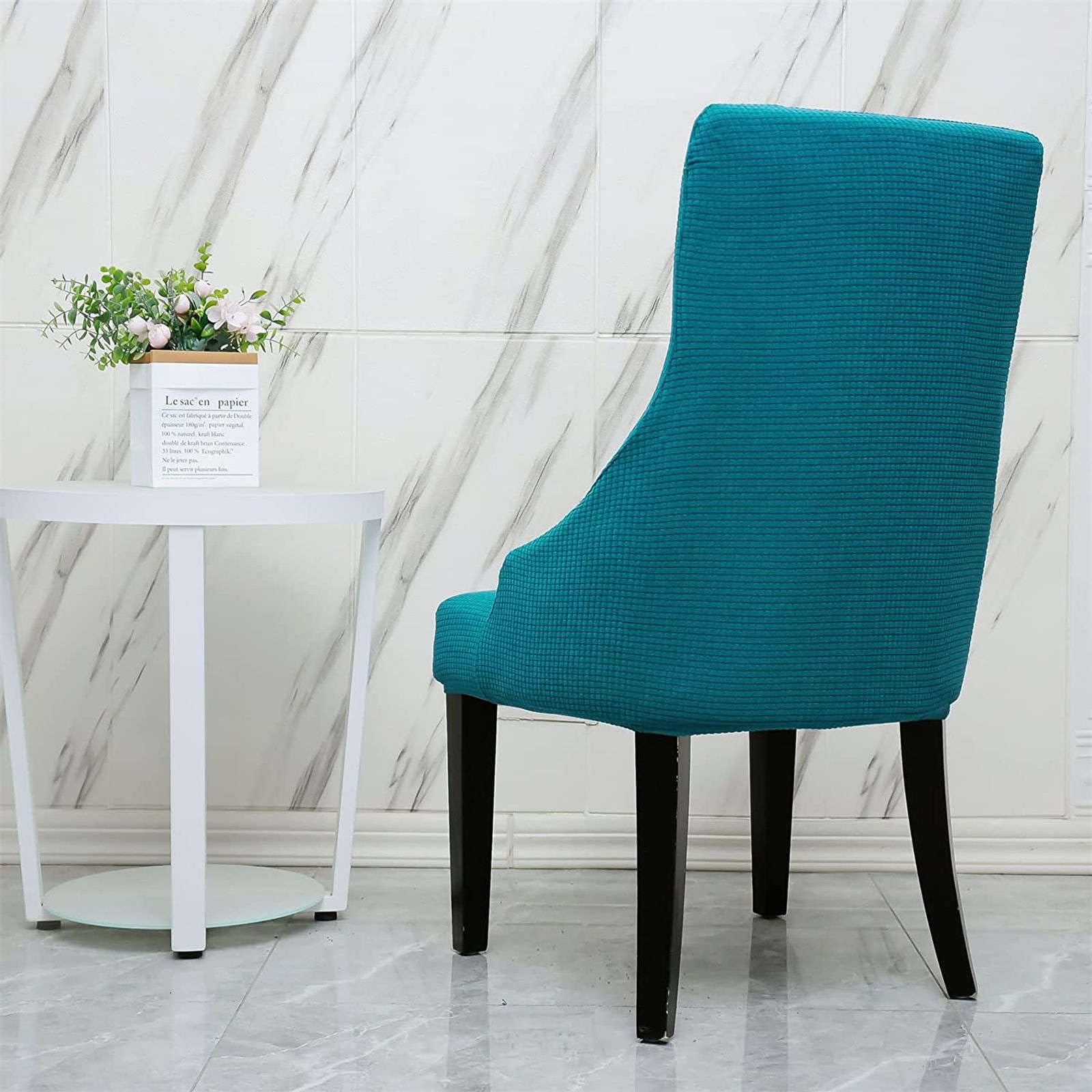 Stretch Wingback Chair Covers - Plaid Dining Room & Bedroom Protector - Set of 4 - Teal