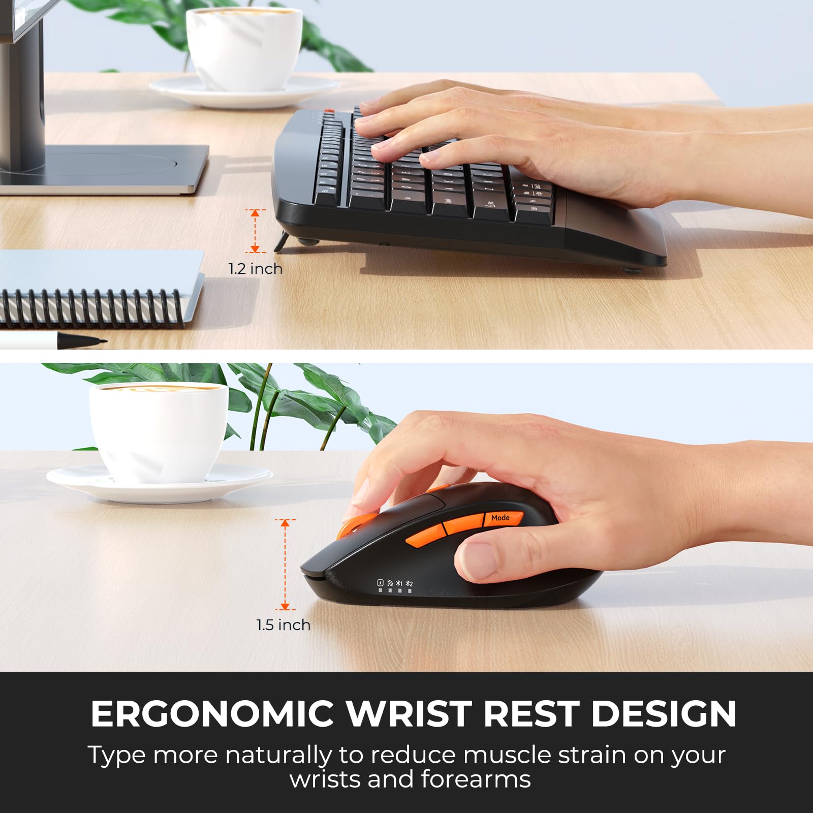MEETION Wireless Keyboard and Mouse Combo - 2.4G & Bluetooth Full-Size Keyboard with Wrist Rest & Silent Optical Mouse - USB-A Receiver for Windows/Mac/PC/Laptop (Black) - Perfect for Office Work, Gaming, and Home Computing