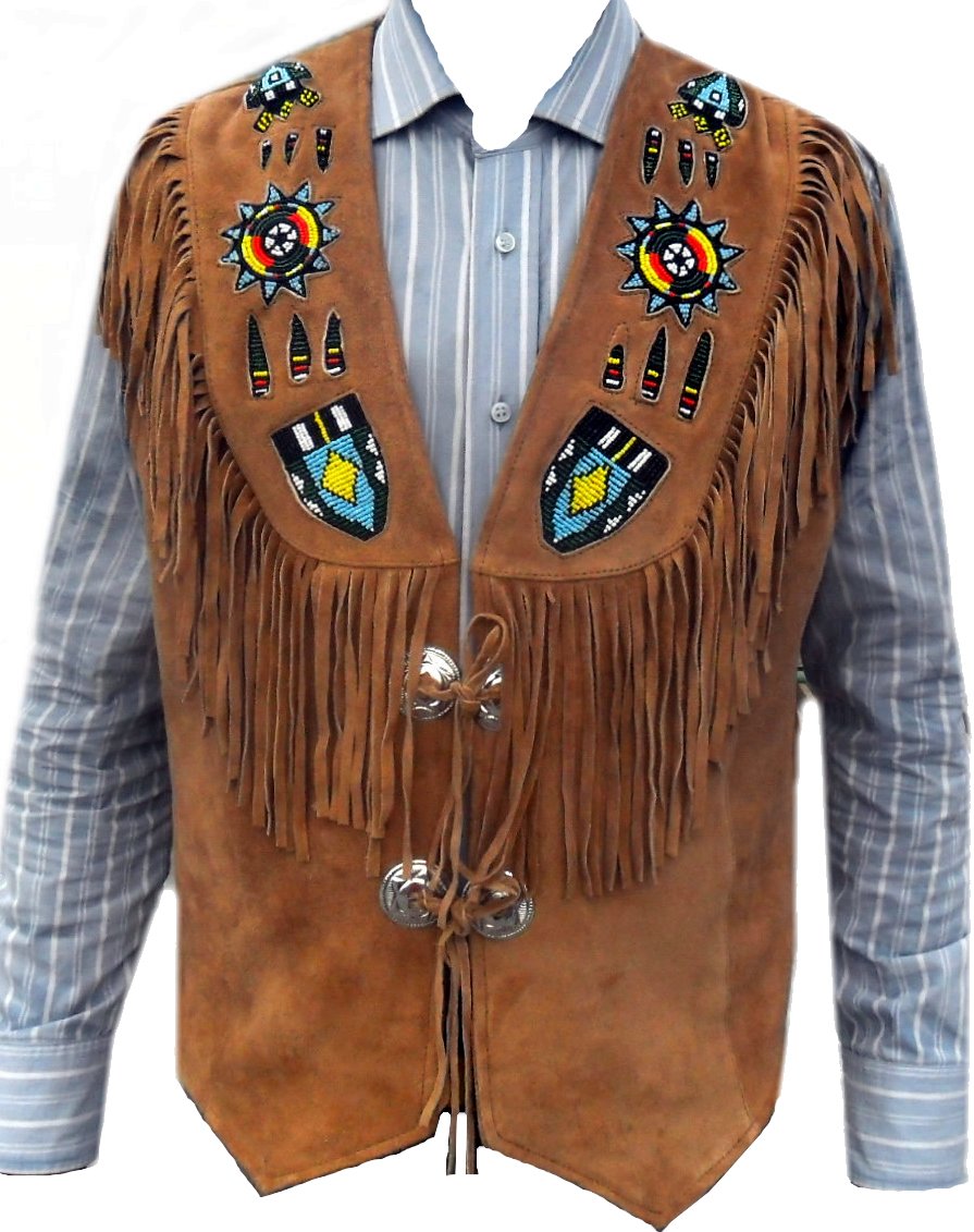 Classyak Western Genuine Leather Vest with Exquisite Beadwork & Fringe - Perfect for Cowboy Rodeo, Country Music Festivals & Western Fashion Outfits