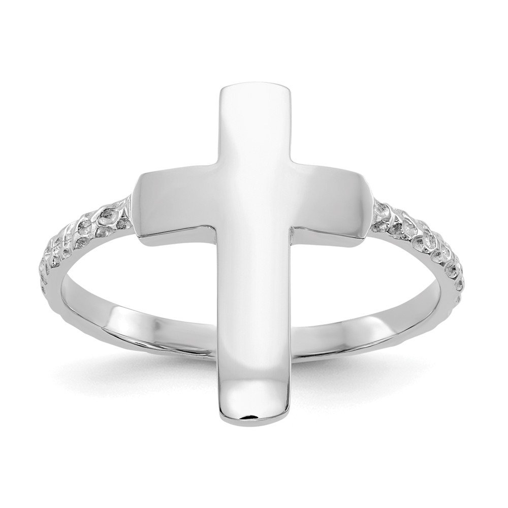 14K White Gold Textured Cross Ring for Women - Elegant Religious Jewelry Gift for Christmas, Baptism & Everyday Wear