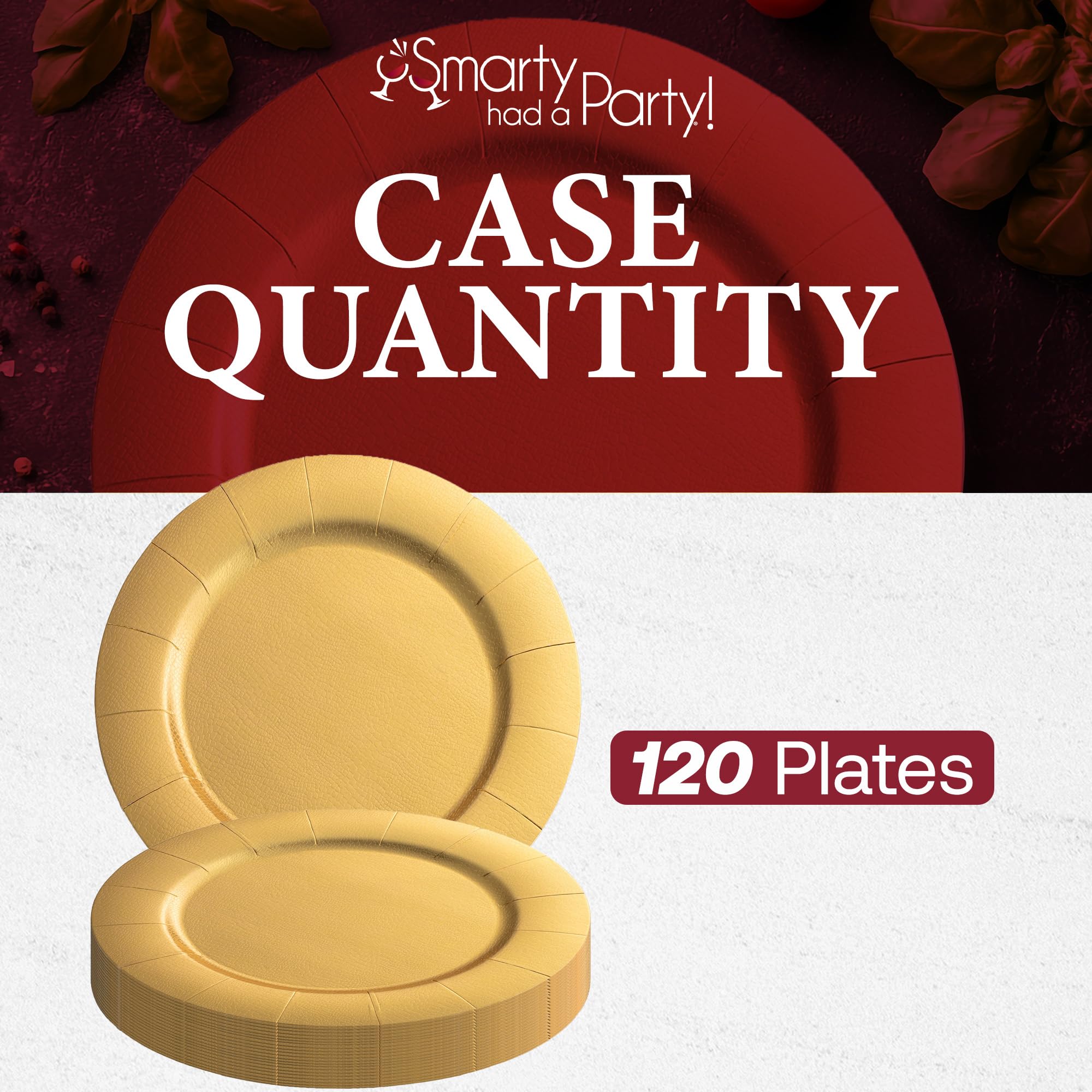 Smarty Had A Party 13 Inch Gold Disposable Charger Plates - 120 Pcs Heavy Duty Paper Dinner Plates for Weddings, Parties & Special Events - Elegant Tableware for Buffets, Catering & Formal Dining