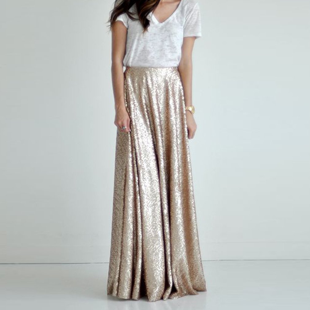 Elegant Sequin Long Floor Length Party Prom Skirt for Women - Perfect for Evening Gala, Formal Dances & Special Occasions