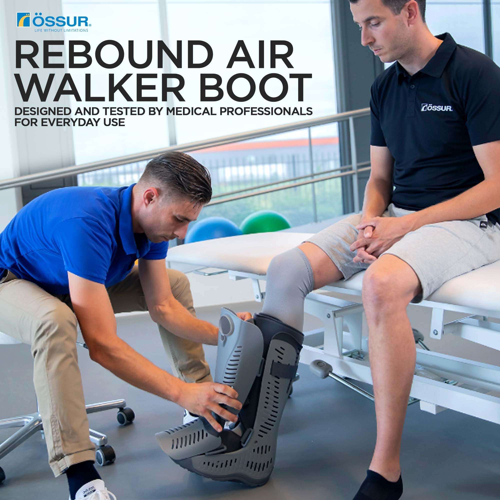 Ossur Rebound Air Walker Boot - Comfortable Walking Boot with Compression Straps & Air Pump Rocker Bottom - Support for Broken Foot, Sprained Ankle, Post-Surgery Recovery (Low Top, Large) - Ideal for Daily Mobility, Injury Rehabilitation & Pain Relief