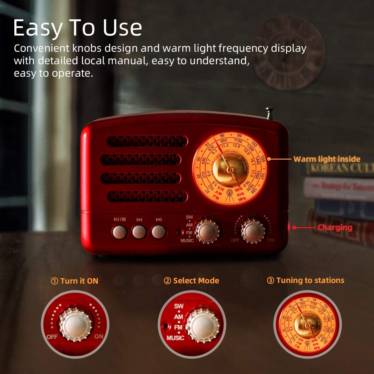 J-160 Retro Bluetooth AM/FM/SW Radio & J-288 Portable AM/FM Bluetooth Stereo Radio with SD Card, USB, Aux-in MP3 Player - Rechargeable Battery Powered for Home, Office, Travel & Outdoor Use