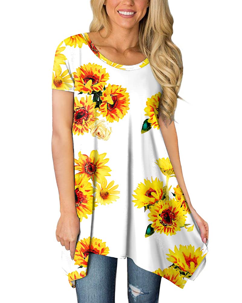 POPYOUNG Women's Summer Short Sleeve Tunic Top - Casual Spring Shirt & Dressy Blouse for Work, Date Night & Vacation Outfits